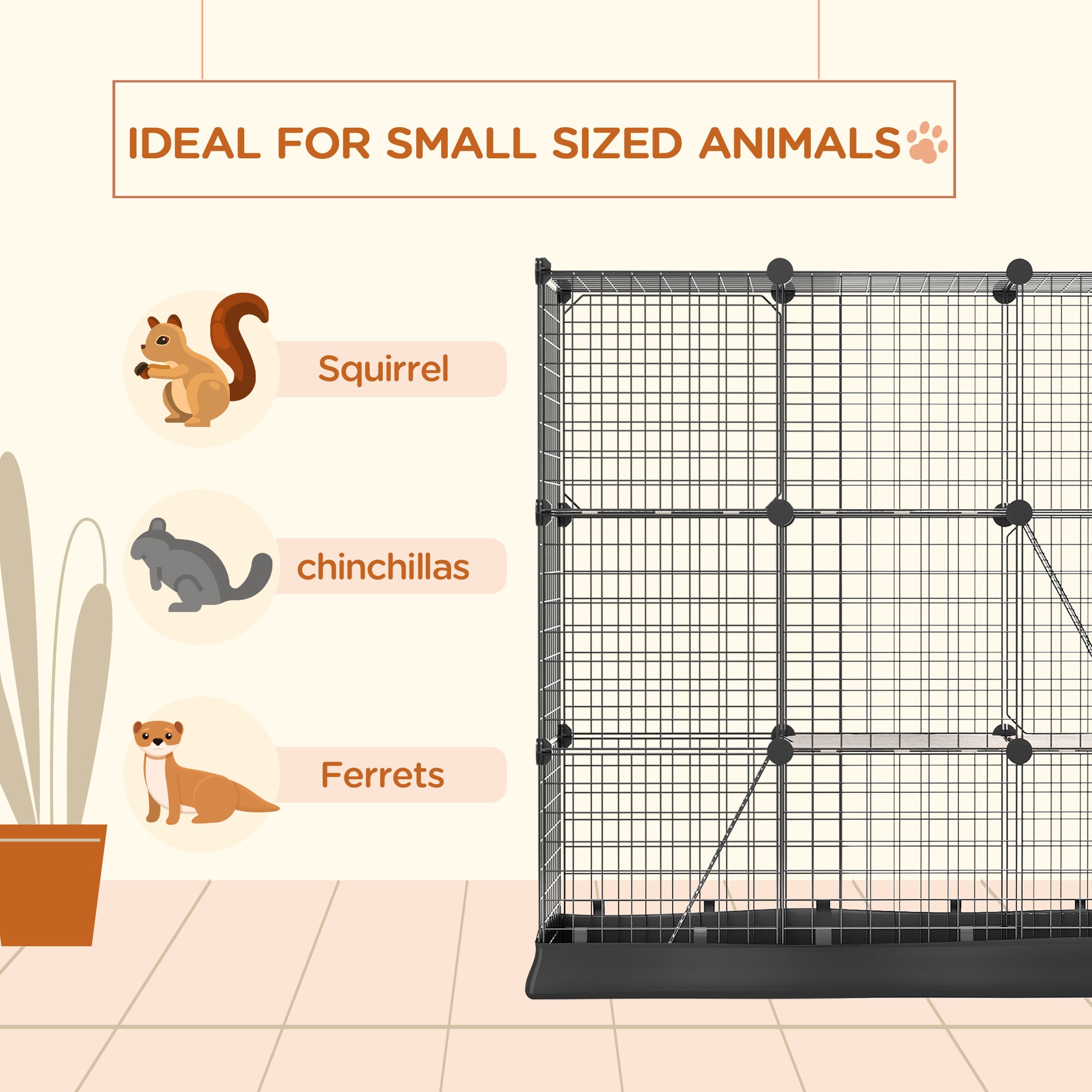 PawHut 31 Panels Pet Playpen with Water-resistant Cloth, Small Animal Playpen, Portable Metal Wire Yard for Ferrets, Chinchillas, Squirrels, with Doors, Ramps, Covered with Soft Fabric