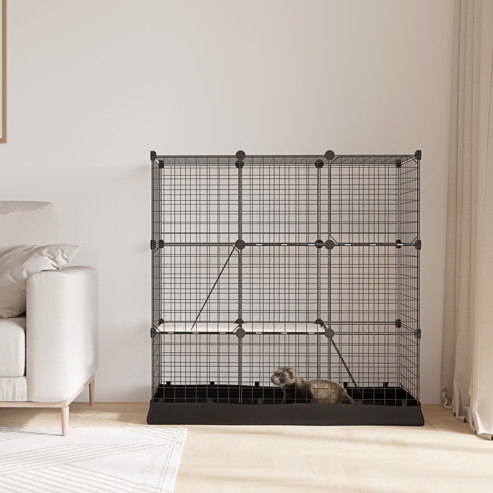 PawHut 31 Panels Pet Playpen with Water-resistant Cloth, Small Animal Playpen, Portable Metal Wire Yard for Ferrets, Chinchillas, Squirrels, with Doors, Ramps, Covered with Soft Fabric