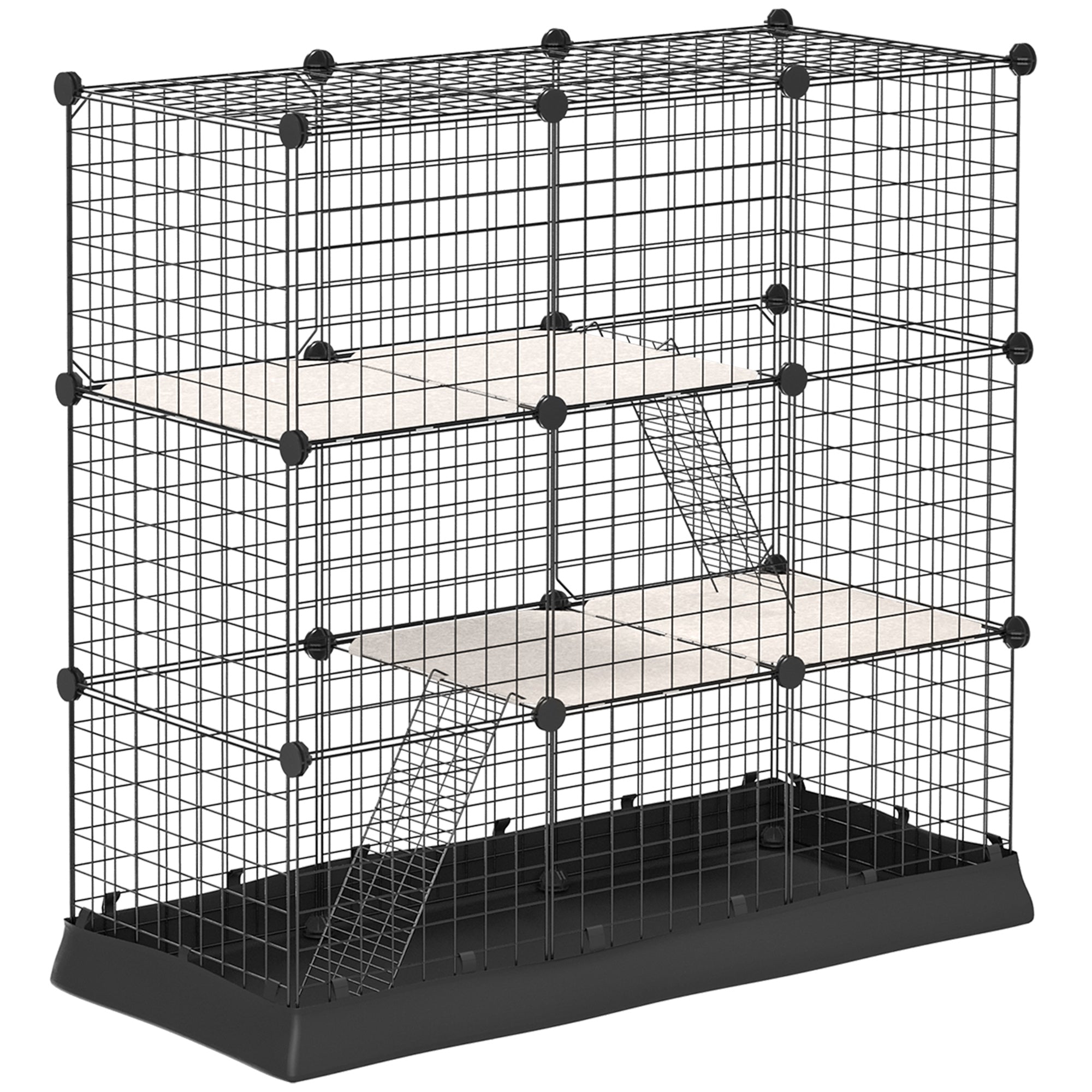 PawHut 31 Panels Pet Playpen with Water-resistant Cloth, Small Animal Playpen, Portable Metal Wire Yard for Ferrets, Chinchillas, Squirrels, with Doors, Ramps, Covered with Soft Fabric
