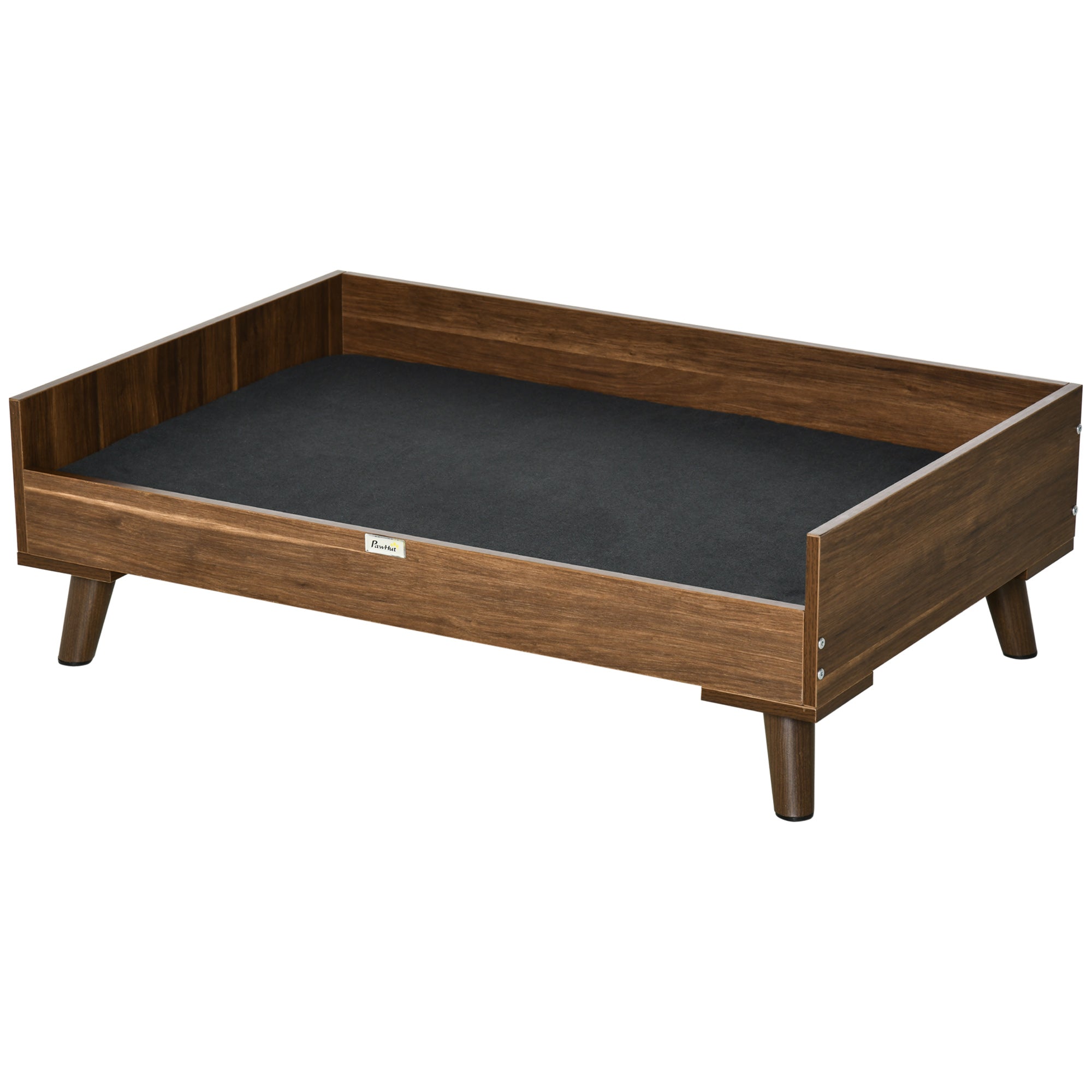 PawHut Elevated Dog Bed with Soft Sponge Cushion, Modern Wood Dog Bed, High and Upraised off of Durable Steel Legs, Coffee Bean, Jet Black