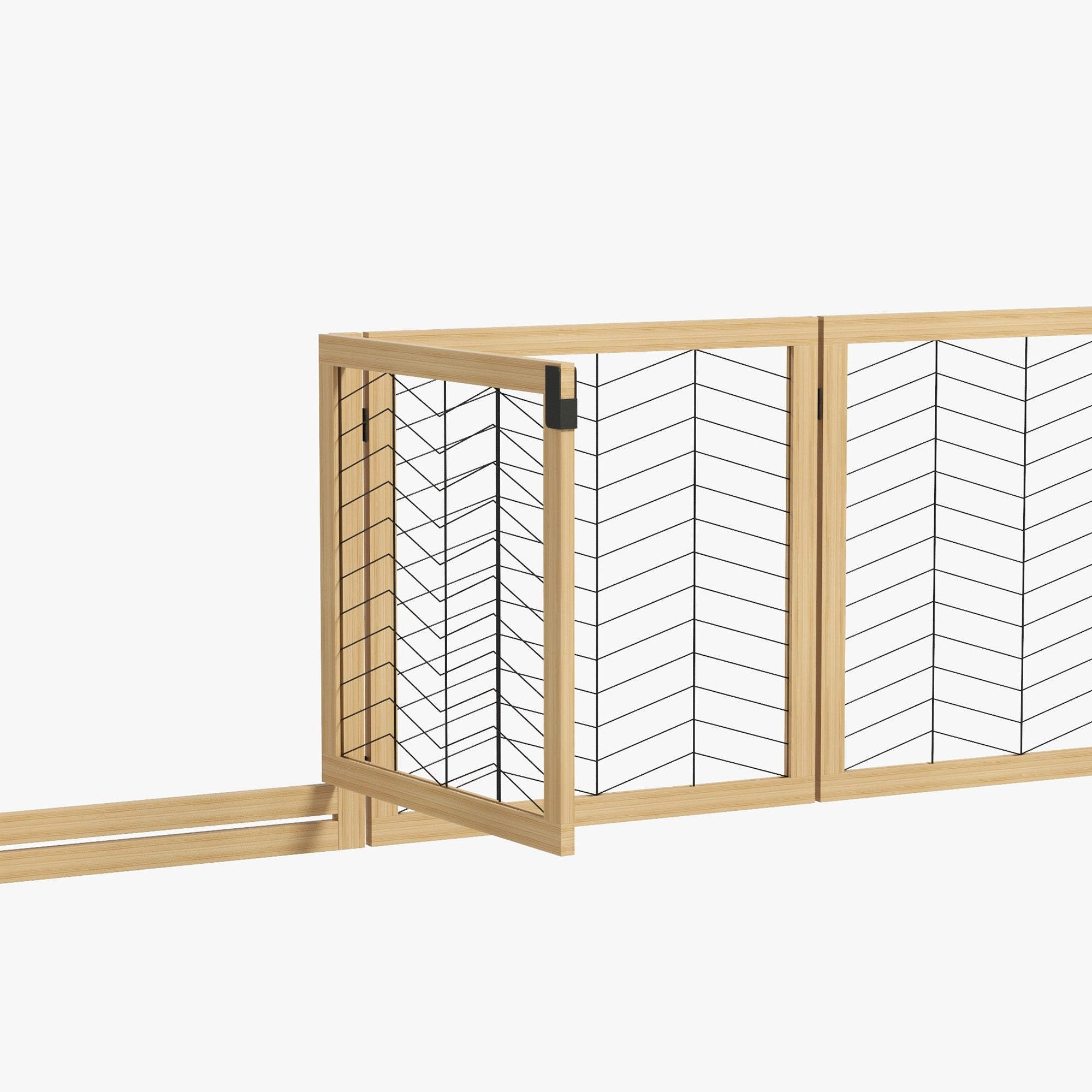 PawHut Freestanding Pet Gate, 8 Panels Dog Playpen, Foldable Dog Barrier with 2 Pcs Support Feet, for House, Doorway, Stairs, Small and Medium Dogs - Natural Wood