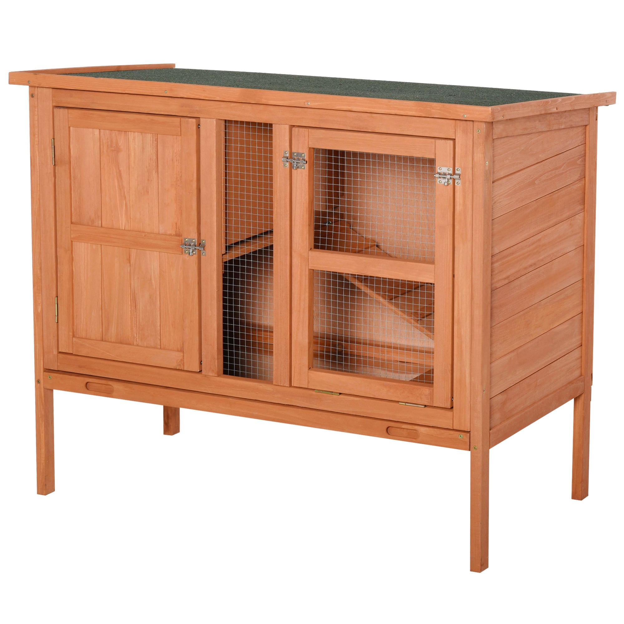 PawHut Wooden Rabbit Hutch Guinea Pigs Cage Elevated Pet House Bunny Cage Slide Out Tray Openable Roof 102 x 56 x 85cm