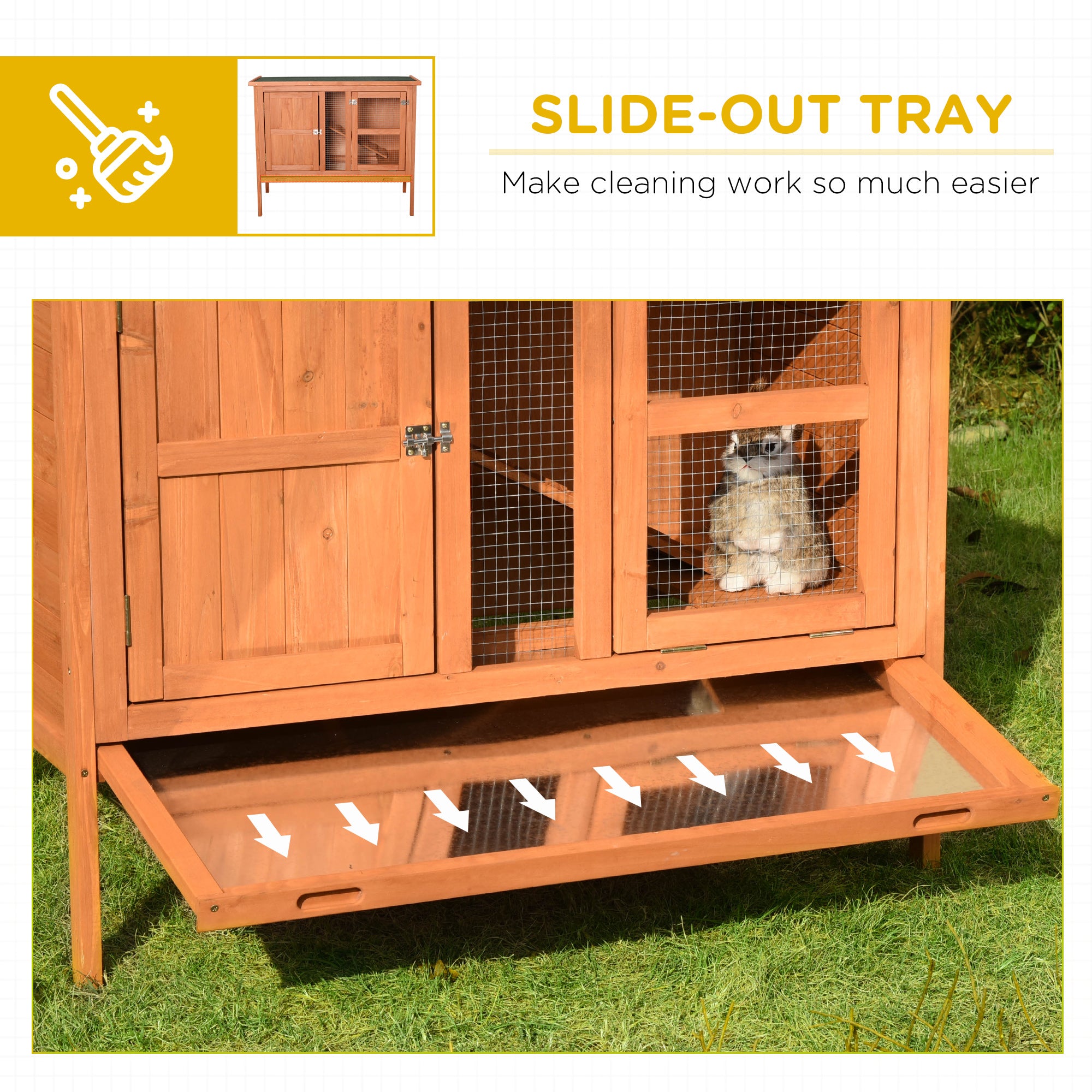 PawHut Wooden Rabbit Hutch Guinea Pigs Cage Elevated Pet House Bunny Cage Slide Out Tray Openable Roof 102 x 56 x 85cm