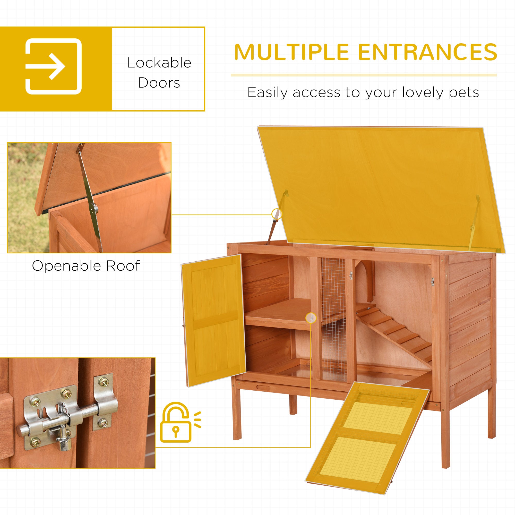 PawHut Wooden Rabbit Hutch Guinea Pigs Cage Elevated Pet House Bunny Cage Slide Out Tray Openable Roof 102 x 56 x 85cm
