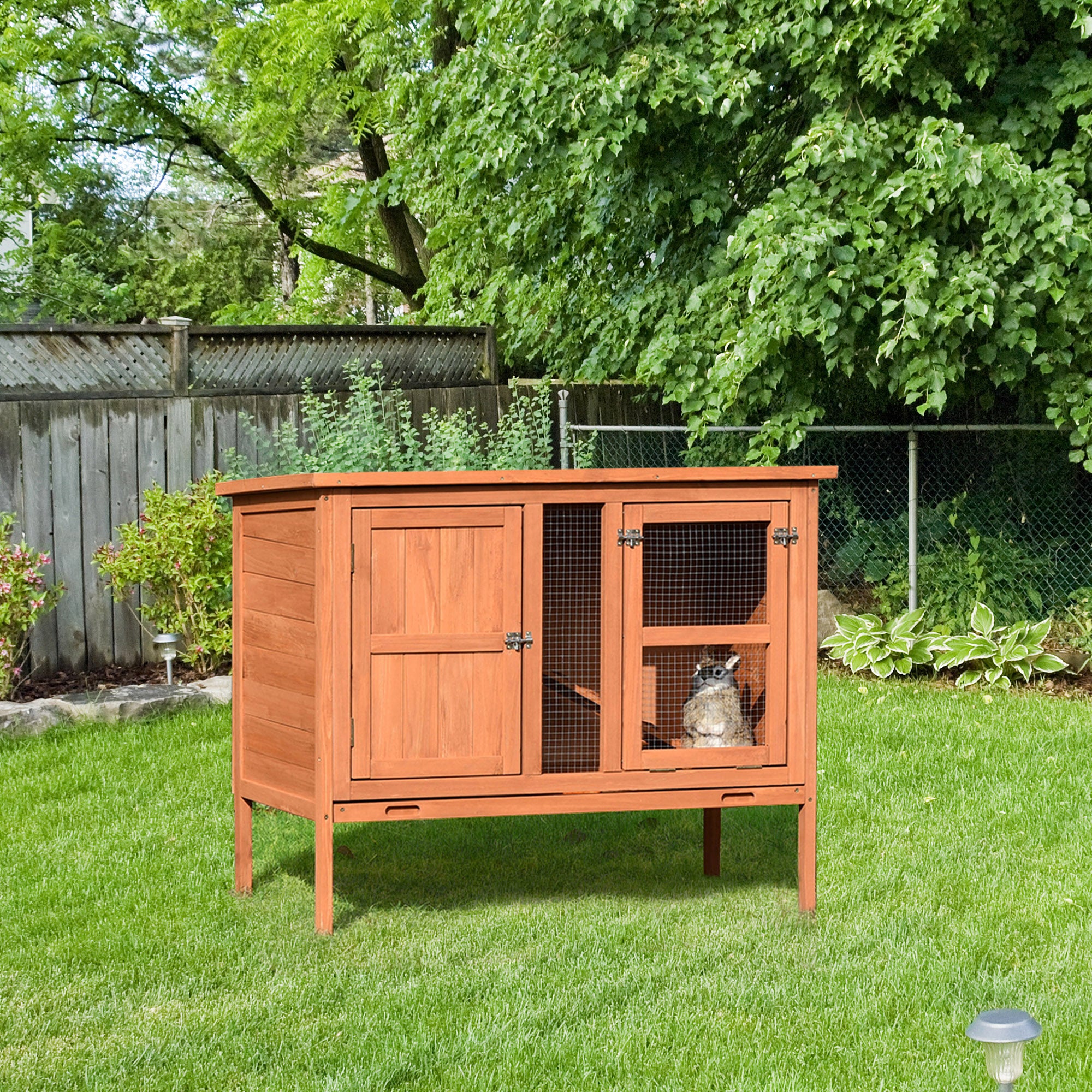 PawHut Wooden Rabbit Hutch Guinea Pigs Cage Elevated Pet House Bunny Cage Slide Out Tray Openable Roof 102 x 56 x 85cm
