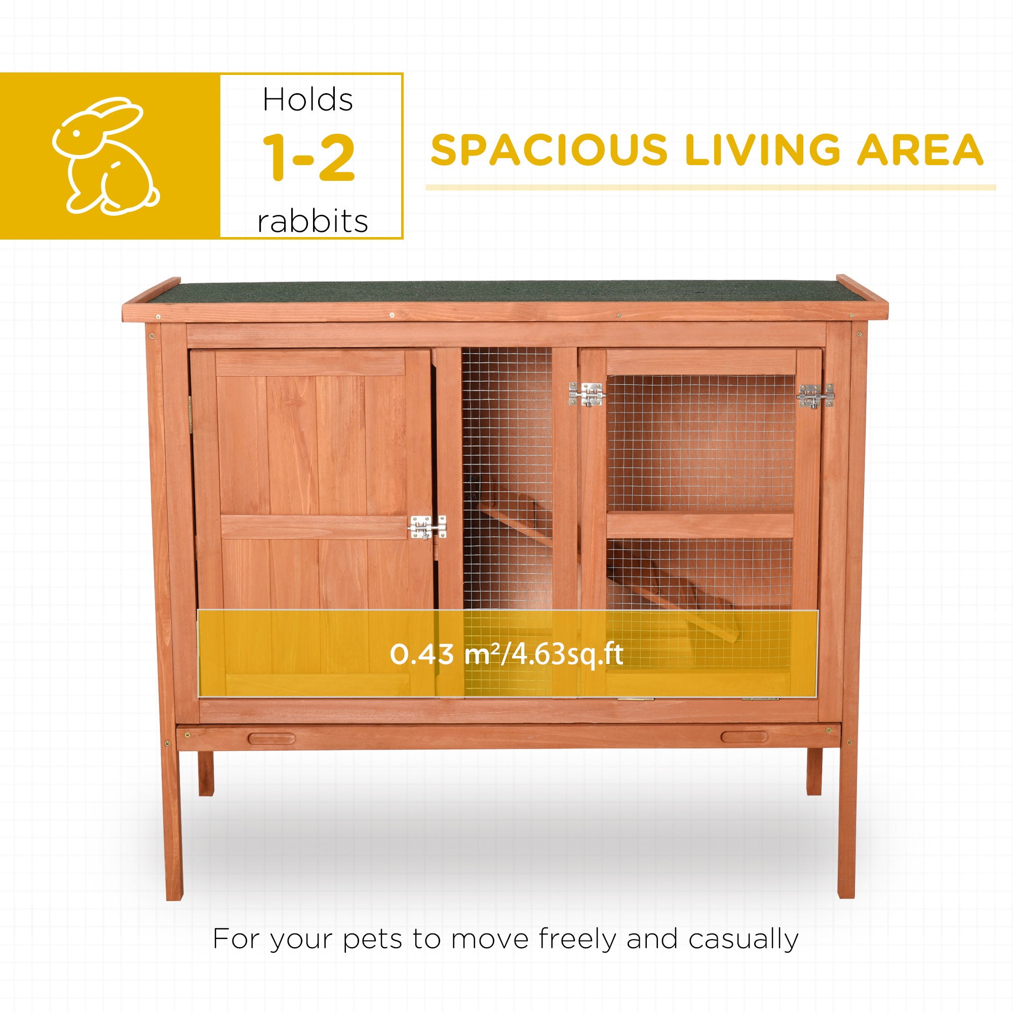 PawHut Wooden Rabbit Hutch Guinea Pigs Cage Elevated Pet House Bunny Cage Slide Out Tray Openable Roof 102 x 56 x 85cm