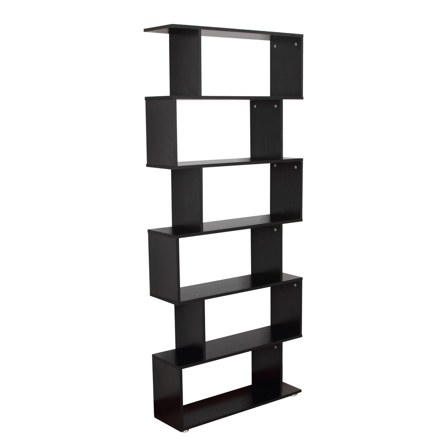 HOMCOM 6-Tiers Geometric Wooden Bookcase, Storage Display Bookshelf, S-Shaped Unit Home Divider Office Furniture, Black