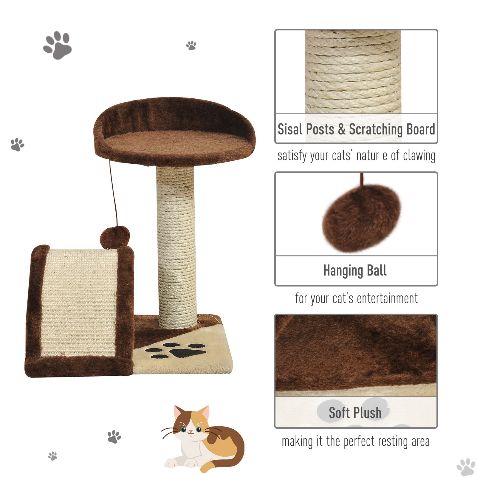 PawHut 18" Cat Scratching Tree Kitty House Kitten Activity Centre Pet Bed Post Furniture with Hanging Toy (Brown)