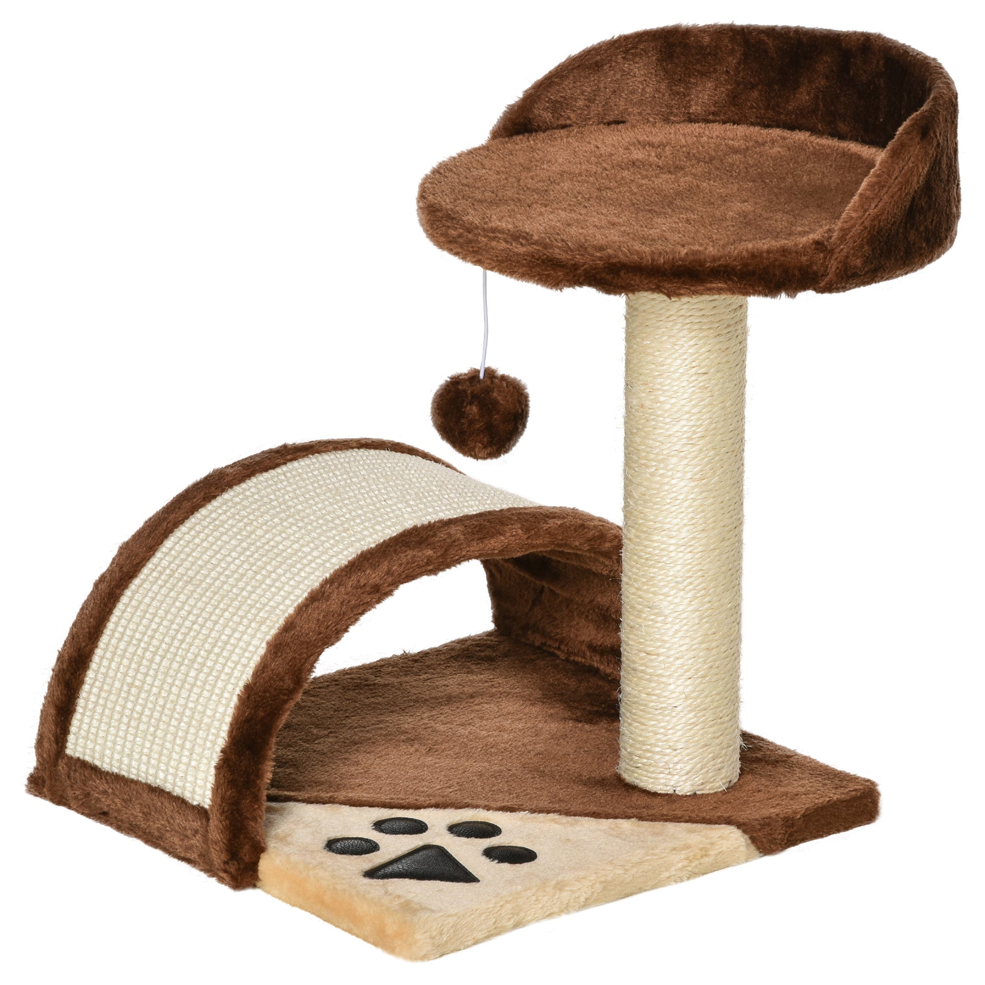 PawHut 18" Cat Scratching Tree Kitty House Kitten Activity Centre Pet Bed Post Furniture with Hanging Toy (Brown)