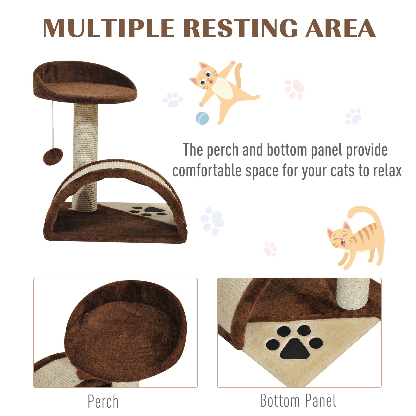PawHut 18" Cat Scratching Tree Kitty House Kitten Activity Centre Pet Bed Post Furniture with Hanging Toy (Brown)