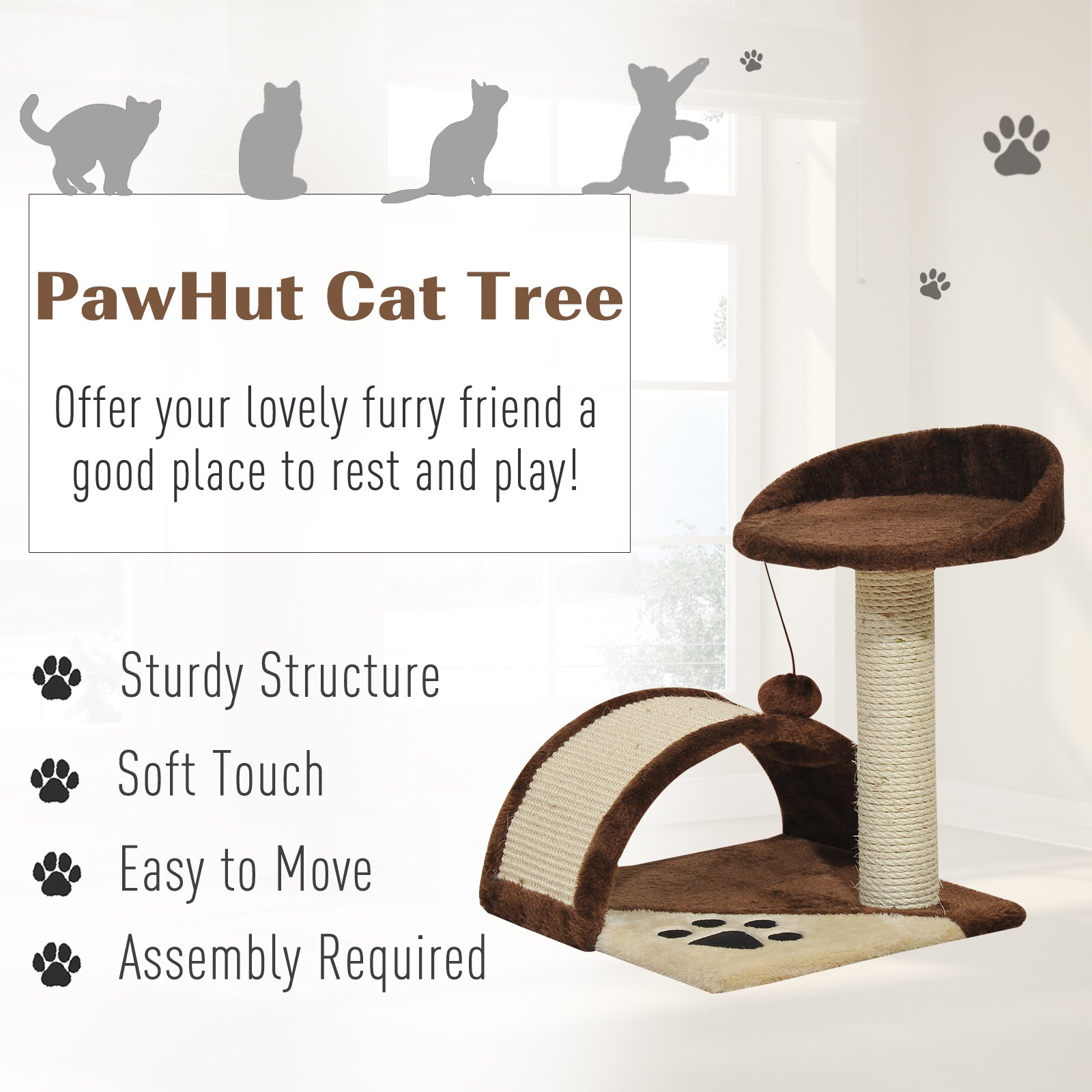 PawHut 18" Cat Scratching Tree Kitty House Kitten Activity Centre Pet Bed Post Furniture with Hanging Toy (Brown)
