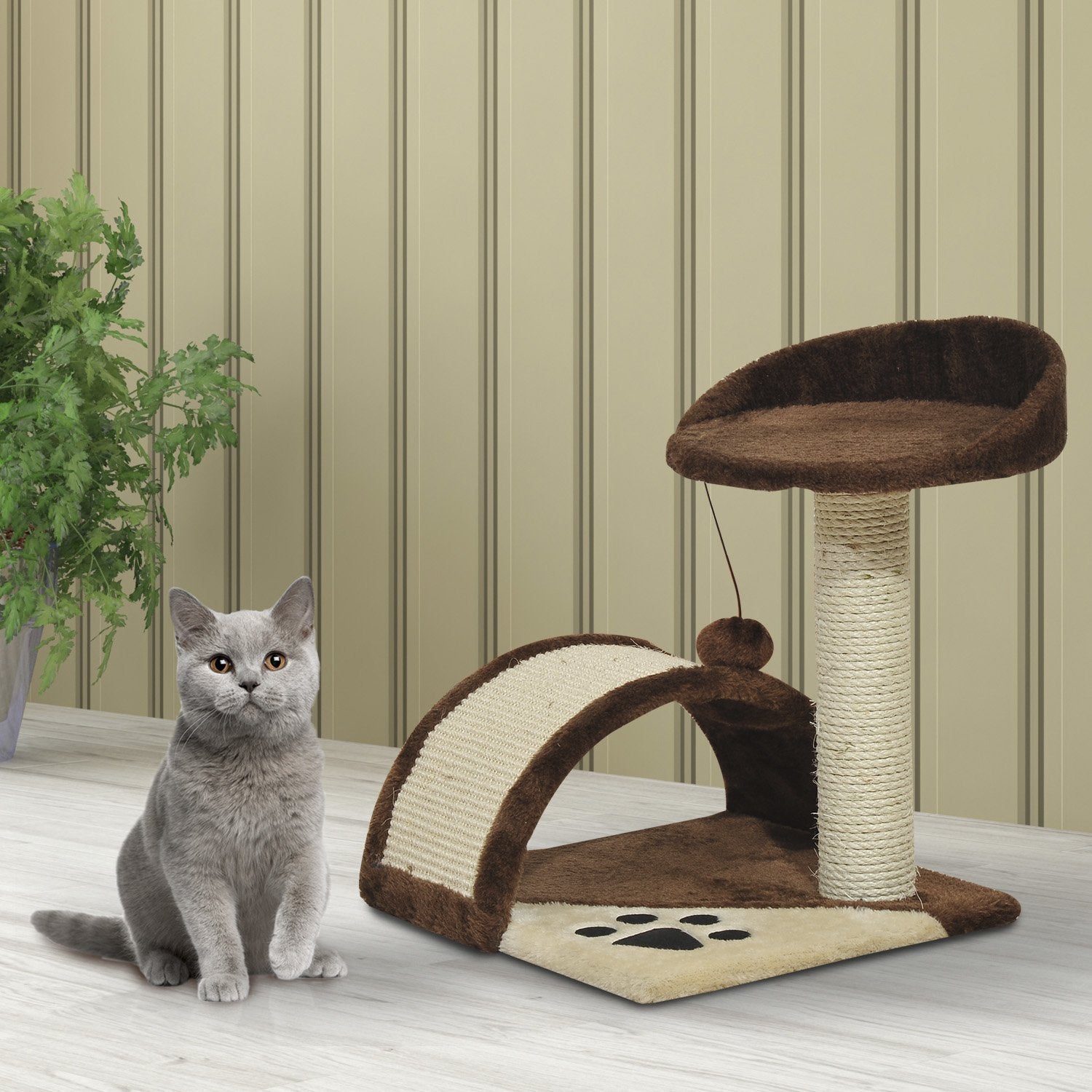 PawHut 18" Cat Scratching Tree Kitty House Kitten Activity Centre Pet Bed Post Furniture with Hanging Toy (Brown)