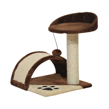 PawHut 18" Cat Scratching Tree Kitty House Kitten Activity Centre Pet Bed Post Furniture with Hanging Toy (Brown)