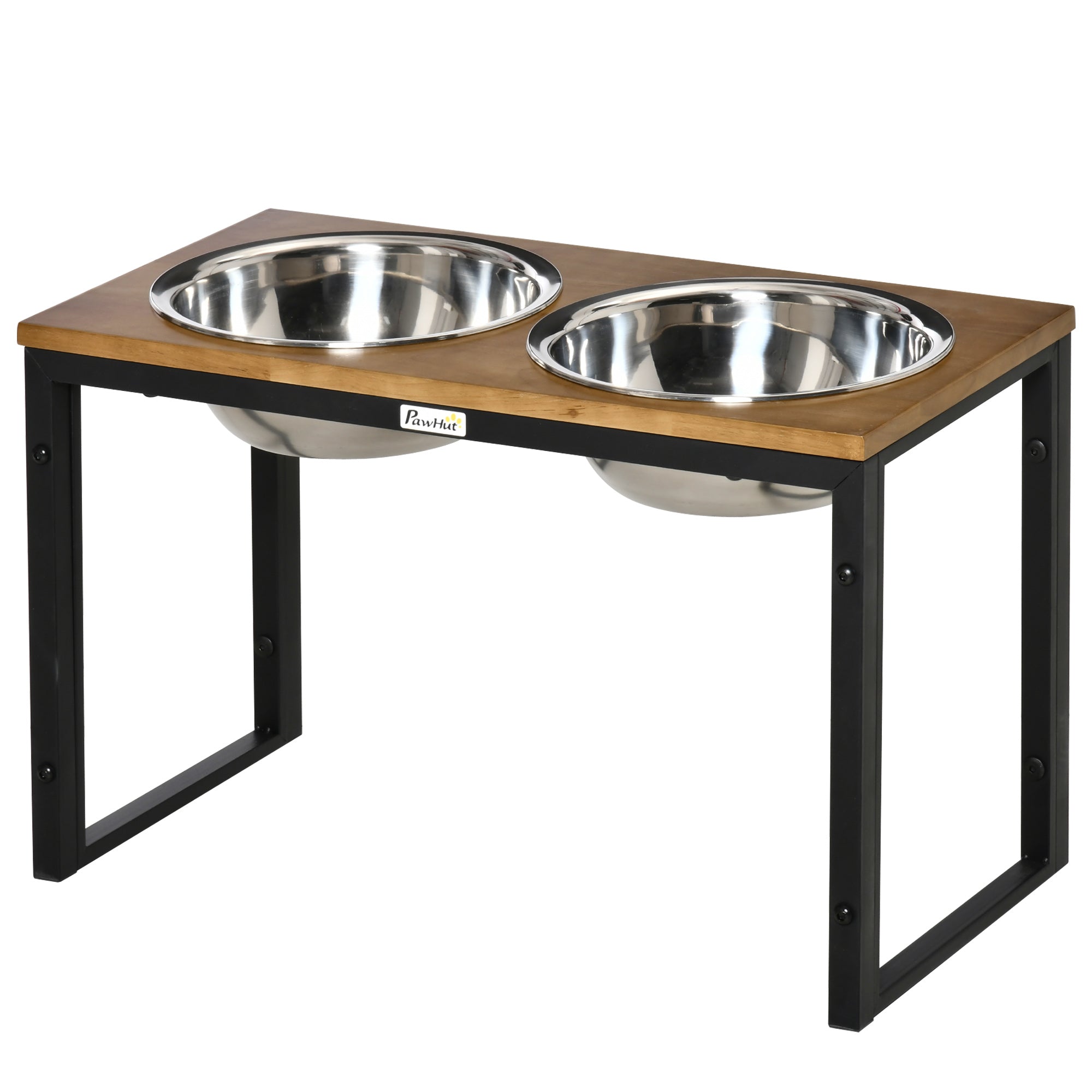 PawHut Raised Dog Bowls with Stand, Dog Feeding Station, for Large, Medium Dogs - Oak Tone