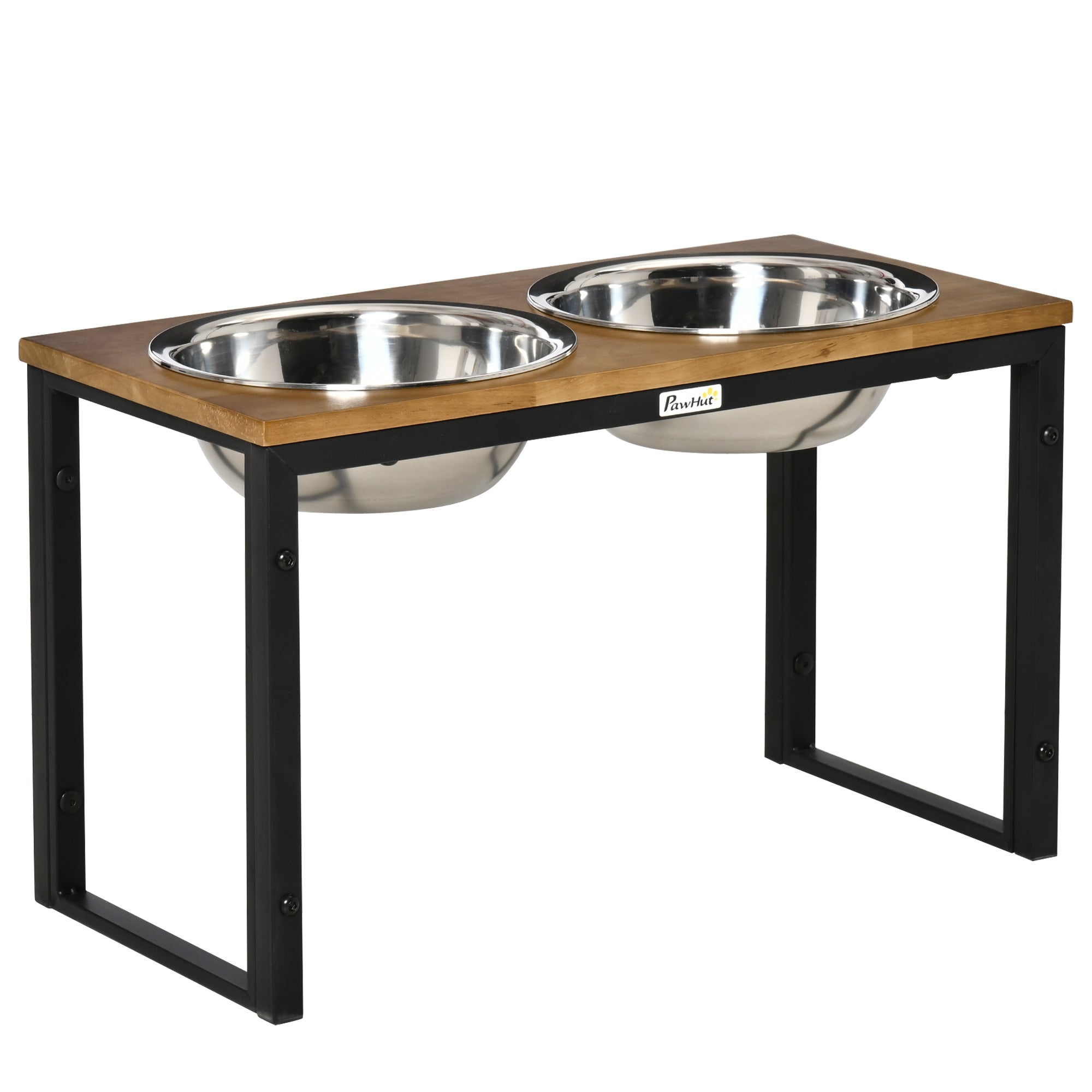 PawHut Elevated Dog Bowls with Stand, Raised Dog Feeder for Large Sized Dogs, Oak