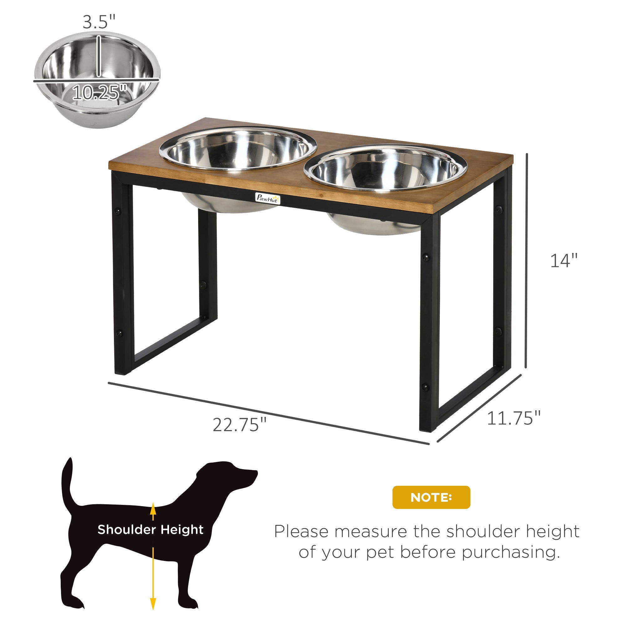 PawHut Elevated Dog Bowls with Stand, Raised Dog Feeder for Large Sized Dogs, Oak