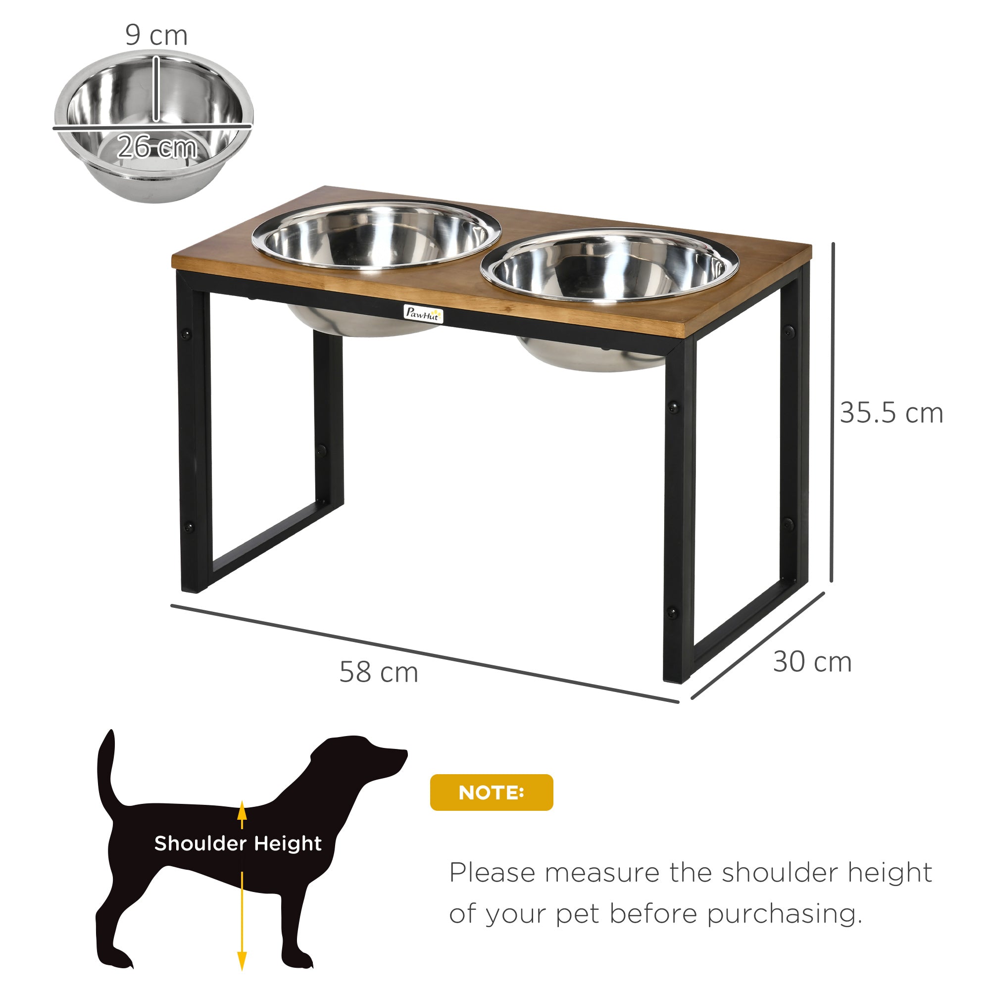 PawHut Raised Dog Bowls with Stand, Dog Feeding Station, for Large, Medium Dogs - Oak Tone