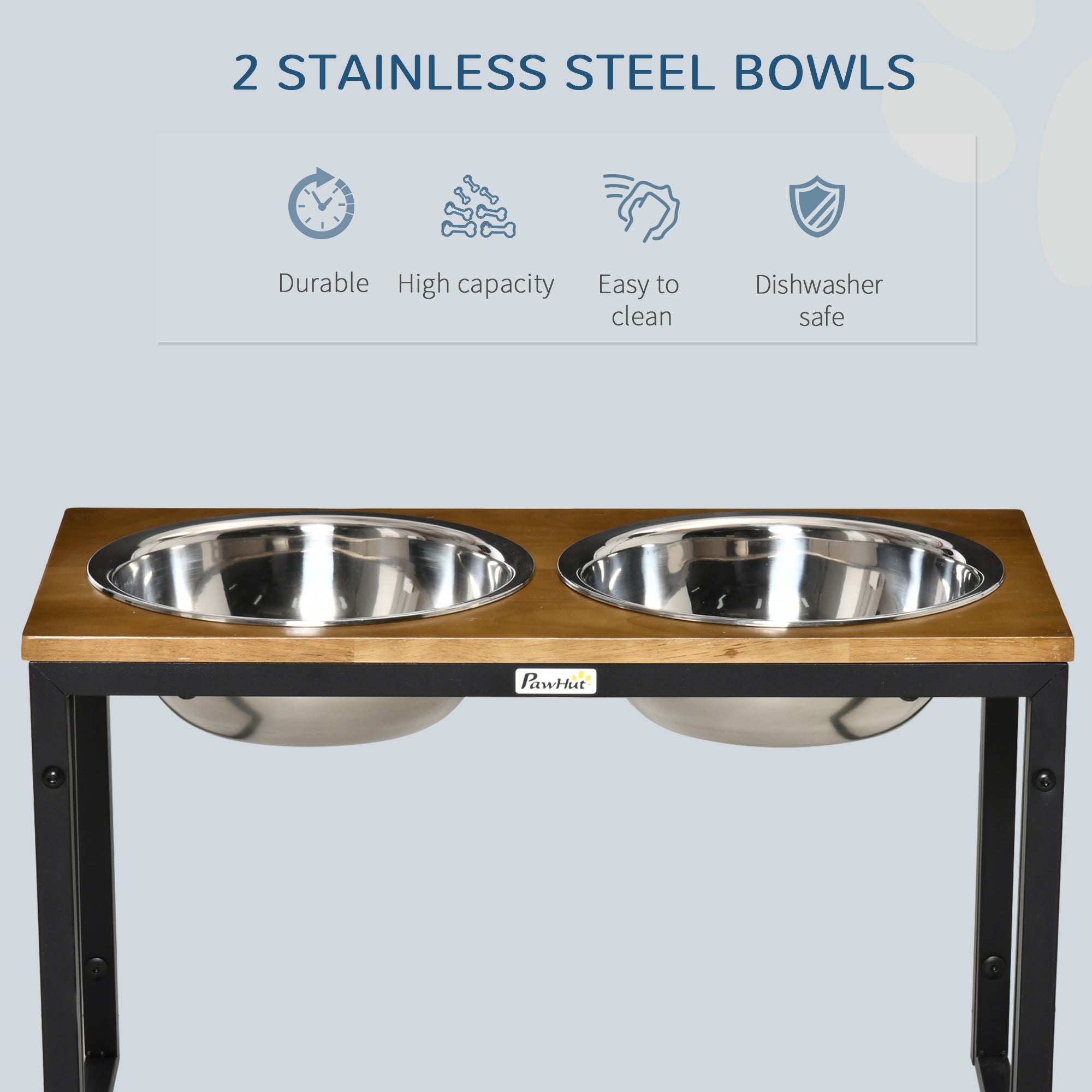 PawHut Raised Dog Bowls with Stand, Dog Feeding Station, for Large, Medium Dogs - Oak Tone