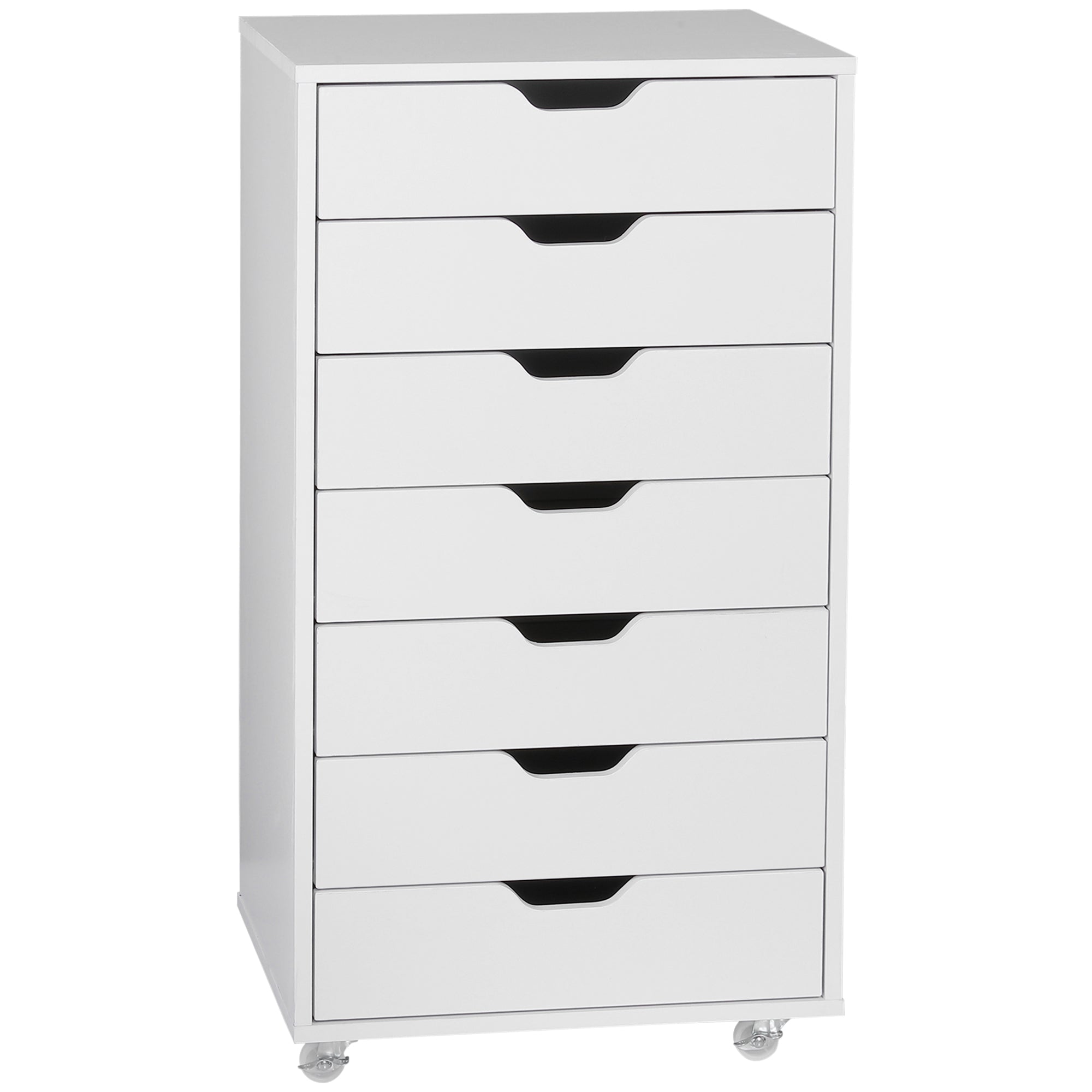 Vinsetto Vertical Filing Cabinet, 7-drawer File Cabinet, Mobile Office Storage Cabinet with Wheels for Home Office, White
