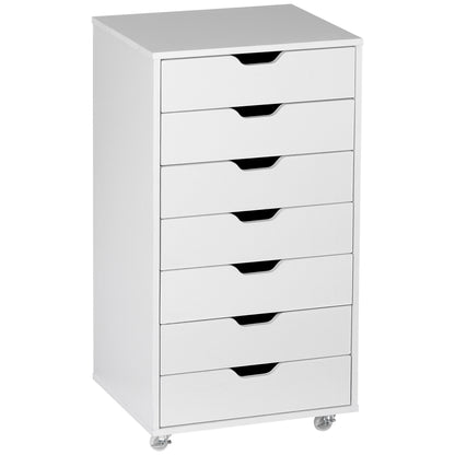 Vinsetto Vertical Filing Cabinet, 7-drawer File Cabinet, Mobile Office Storage Cabinet with Wheels for Home Office, White