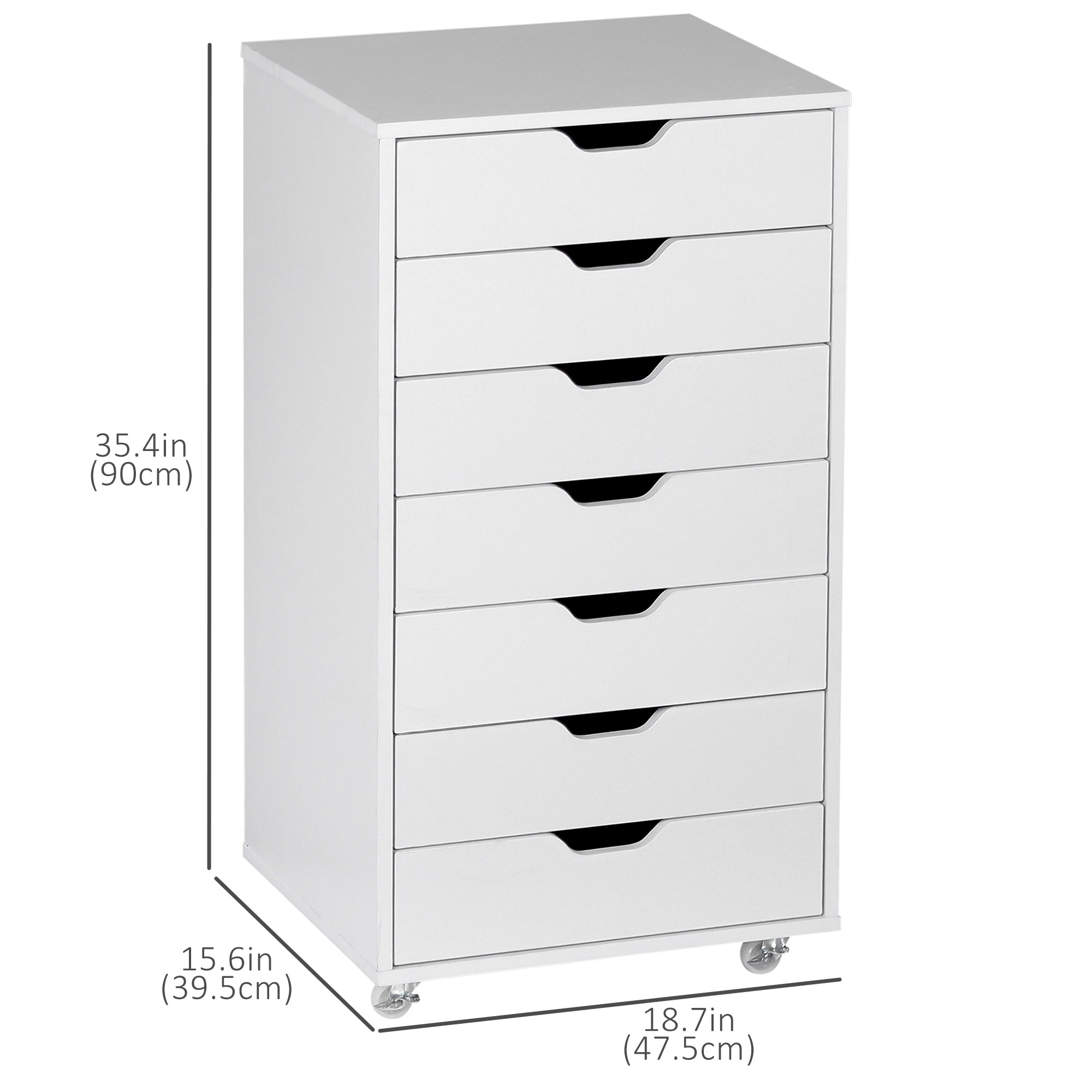 Vinsetto Vertical Filing Cabinet, 7-drawer File Cabinet, Mobile Office Storage Cabinet with Wheels for Home Office, White