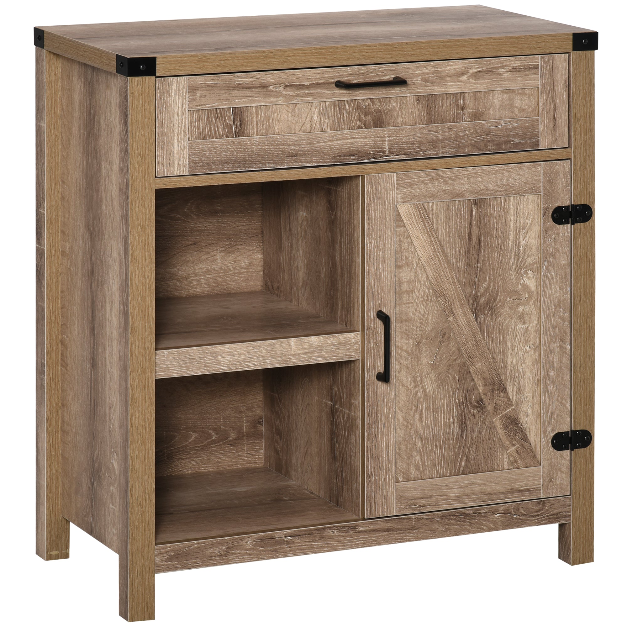 HOMCOM Farmhouse Sideboard Buffet Cabinet, Rustic Barn Door Kitchen Cabinet, Accent Cabinet with Storage for Living Room,Light Oak
