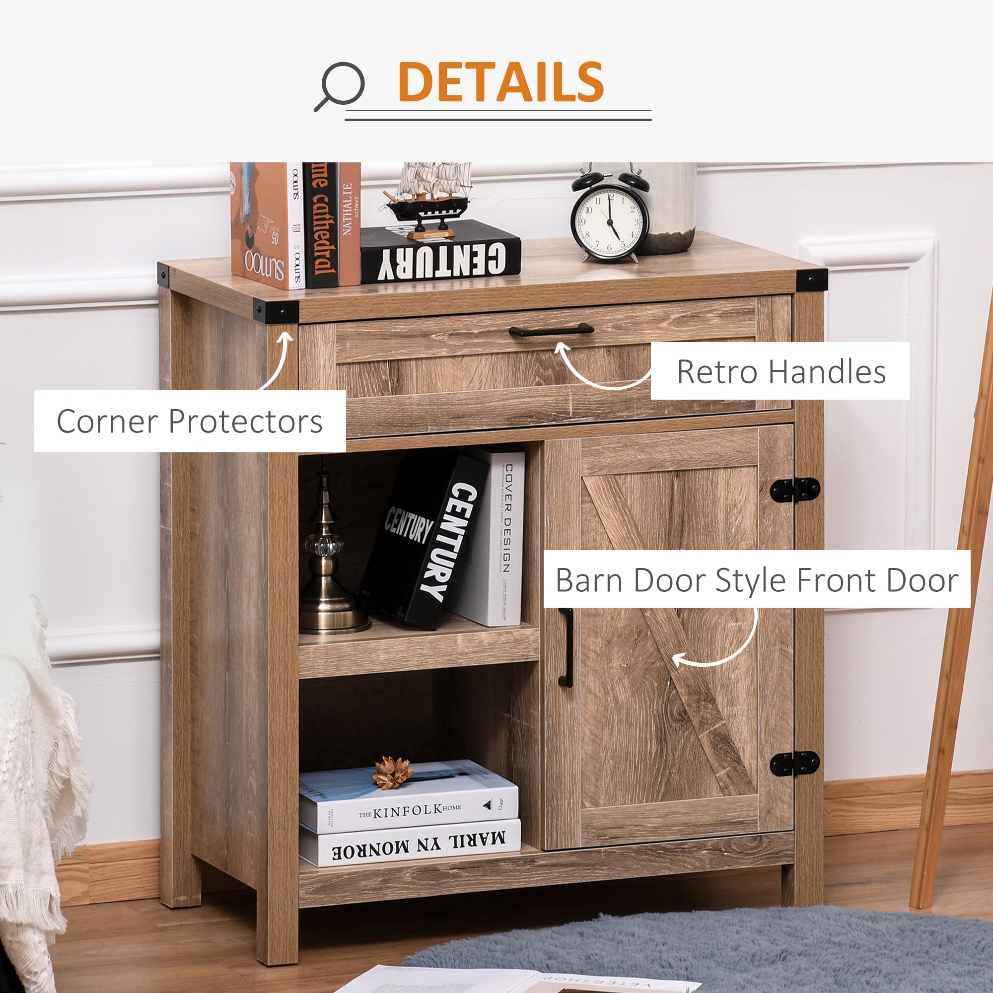 HOMCOM Farmhouse Sideboard Buffet Cabinet, Rustic Barn Door Kitchen Cabinet, Accent Cabinet with Storage for Living Room,Light Oak