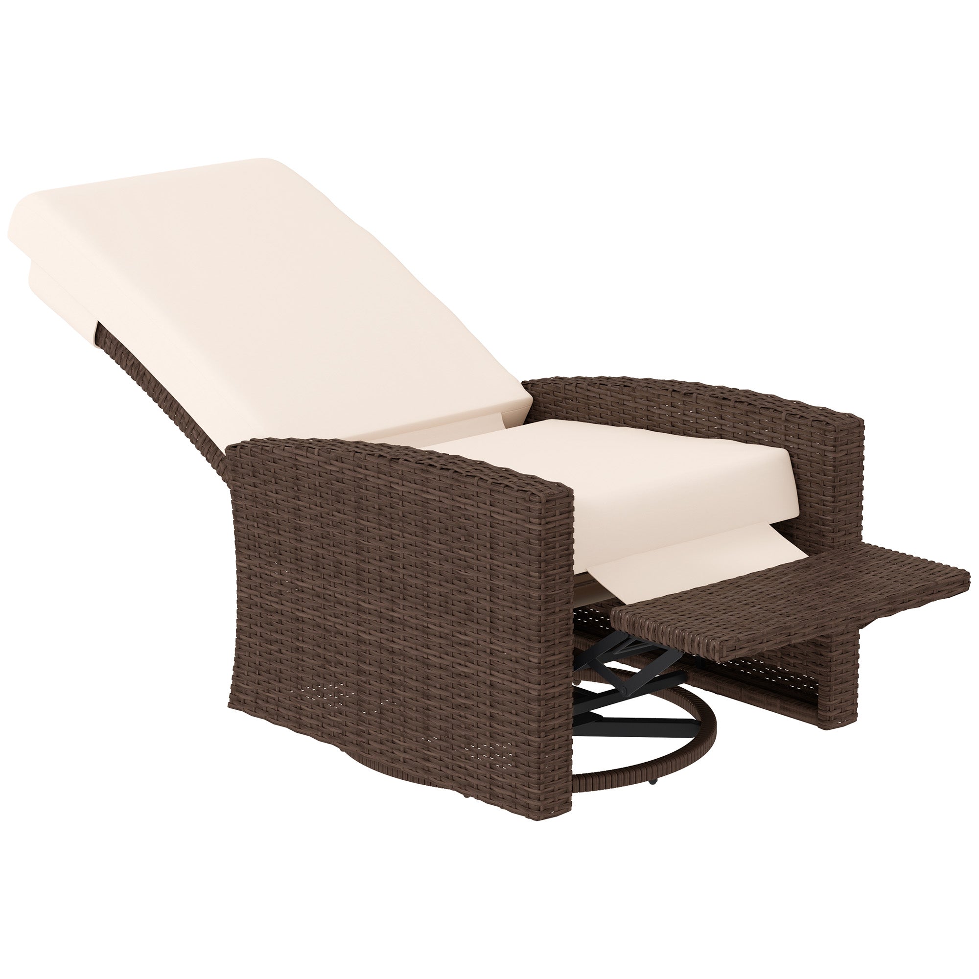 Outsunny PE Rattan Outdoor Swivel Chair with 360° Swivel, Wicker Patio Chair with Footrest, Soft Cushion and Armrest for Patio, Garden, Backyard, Cream White