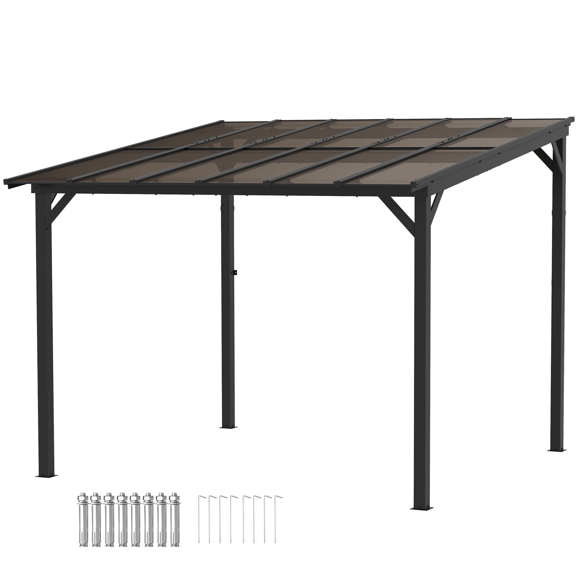 Outsunny 10' x 10' Outdoor Pergola with UPF 50+ and Waterproof Polycarbonate Roof, Wall-Mounted / Free Standing Hardtop Gazebo, Wind-resistant for Patio Deck Backyard, Dark Grey