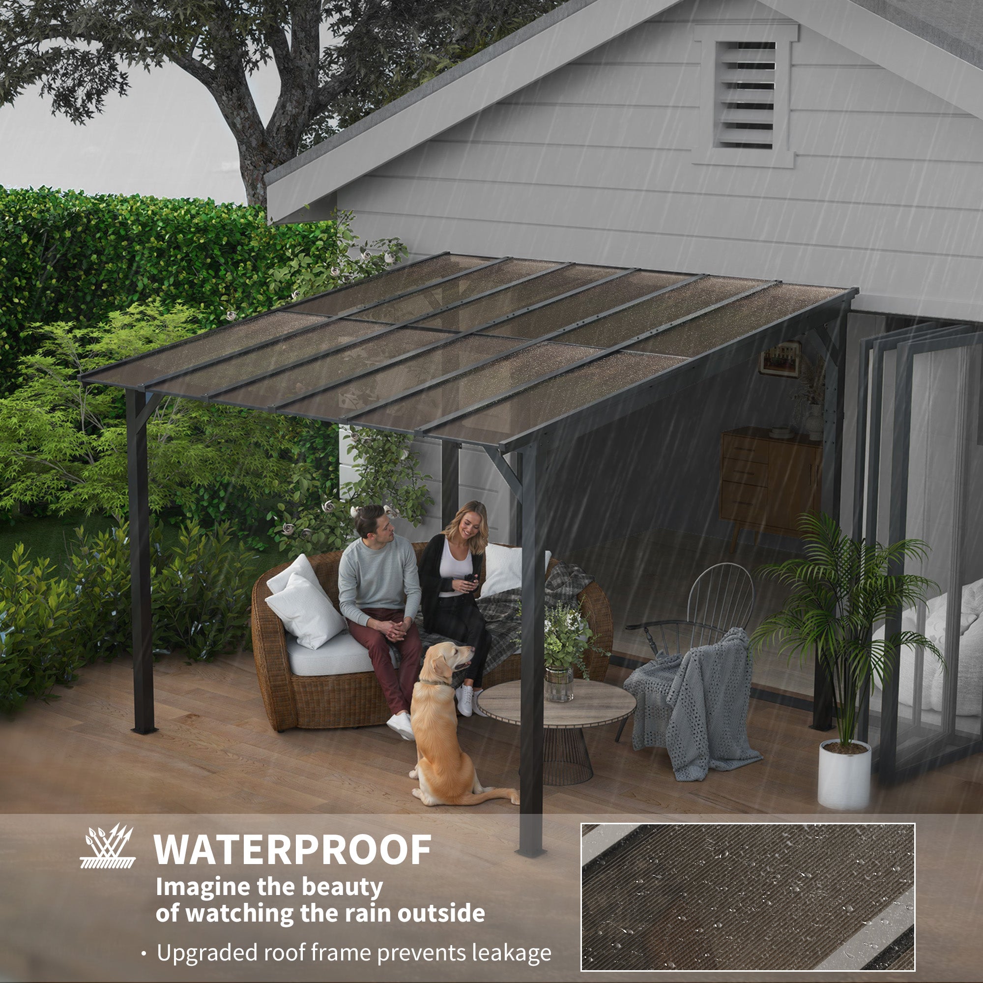 Outsunny 10' x 10' Outdoor Pergola with UPF 50+ and Waterproof Polycarbonate Roof, Wall-Mounted / Free Standing Hardtop Gazebo, Wind-resistant for Patio Deck Backyard, Dark Grey