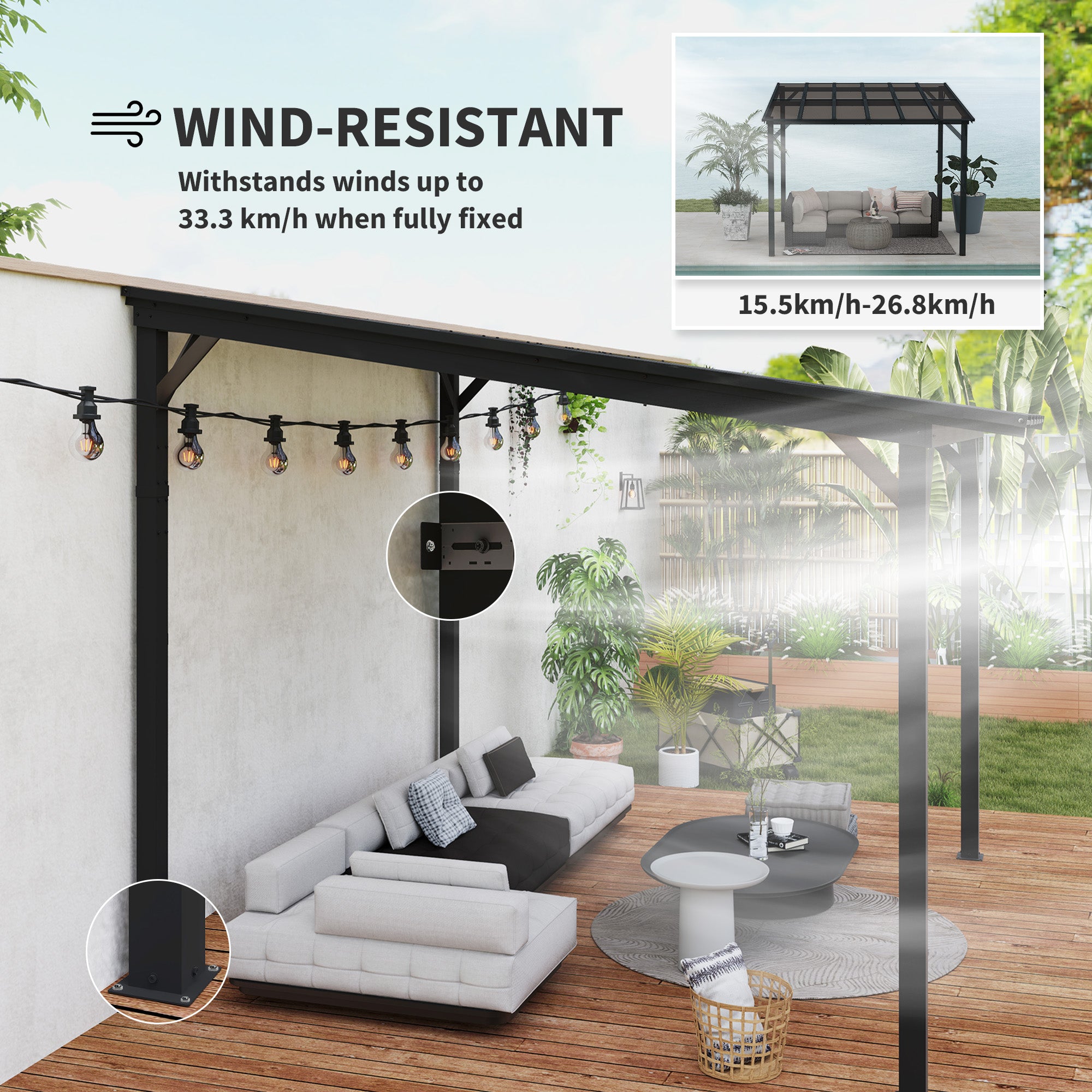 Outsunny 10' x 10' Outdoor Pergola with UPF 50+ and Waterproof Polycarbonate Roof, Wall-Mounted / Free Standing Hardtop Gazebo, Wind-resistant for Patio Deck Backyard, Dark Grey