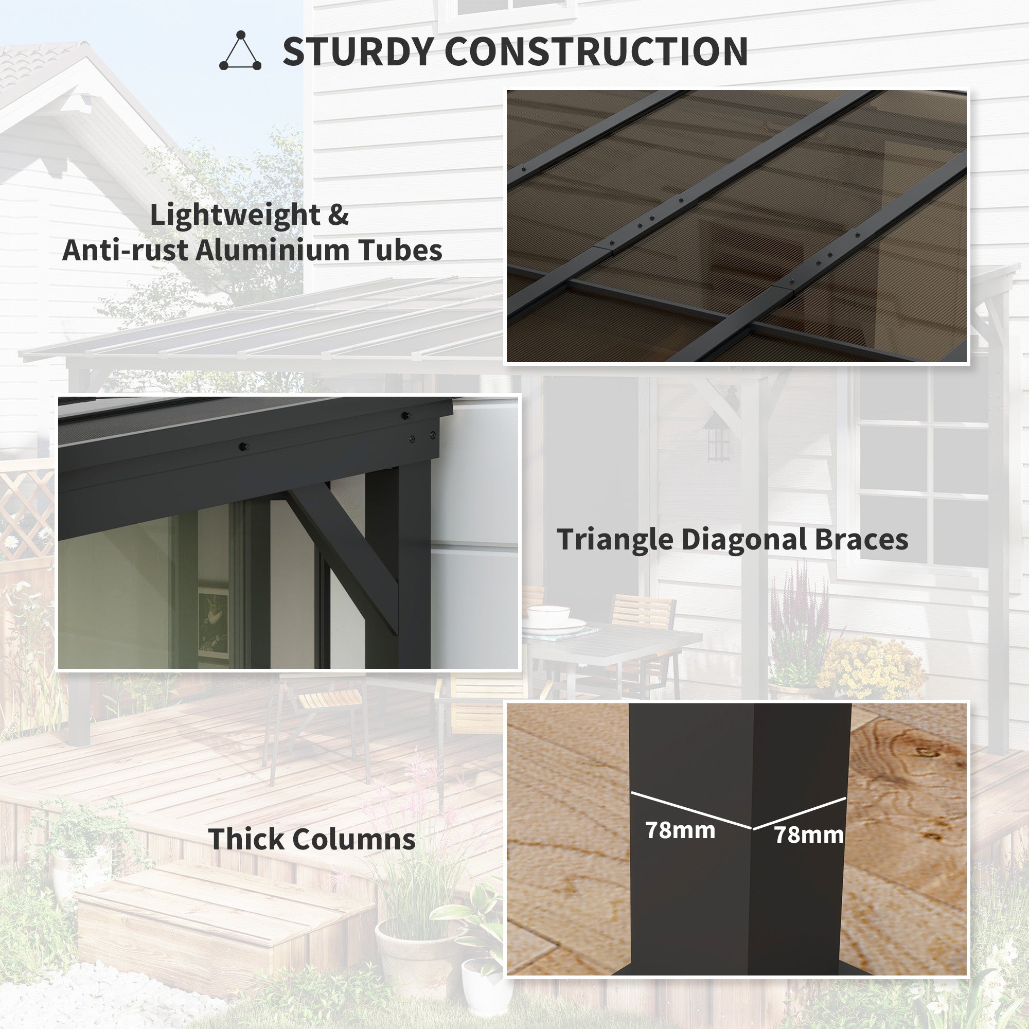 Outsunny 10' x 10' Outdoor Pergola with UPF 50+ and Waterproof Polycarbonate Roof, Wall-Mounted / Free Standing Hardtop Gazebo, Wind-resistant for Patio Deck Backyard, Dark Grey