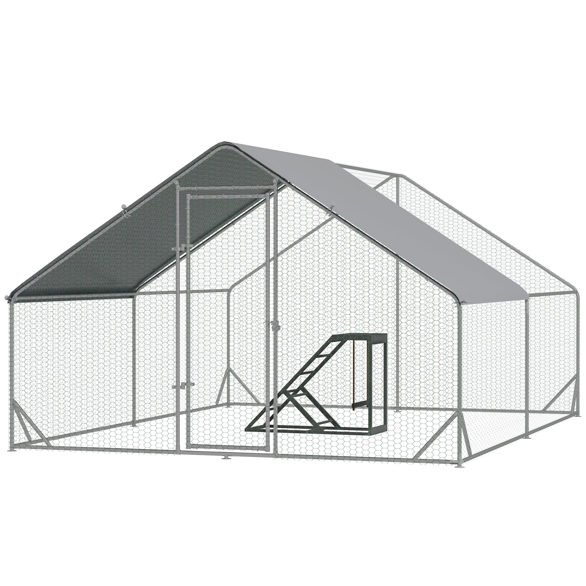 PawHut Walk-In Chicken Run, Galvanised Chicken Coop with Chicken Activity Shelf, Outdoor Hen Poultry House Cage Rabbit Hutch Garden with UV-resistant and Water-Resistant Cover, 3 x 4 x 2m