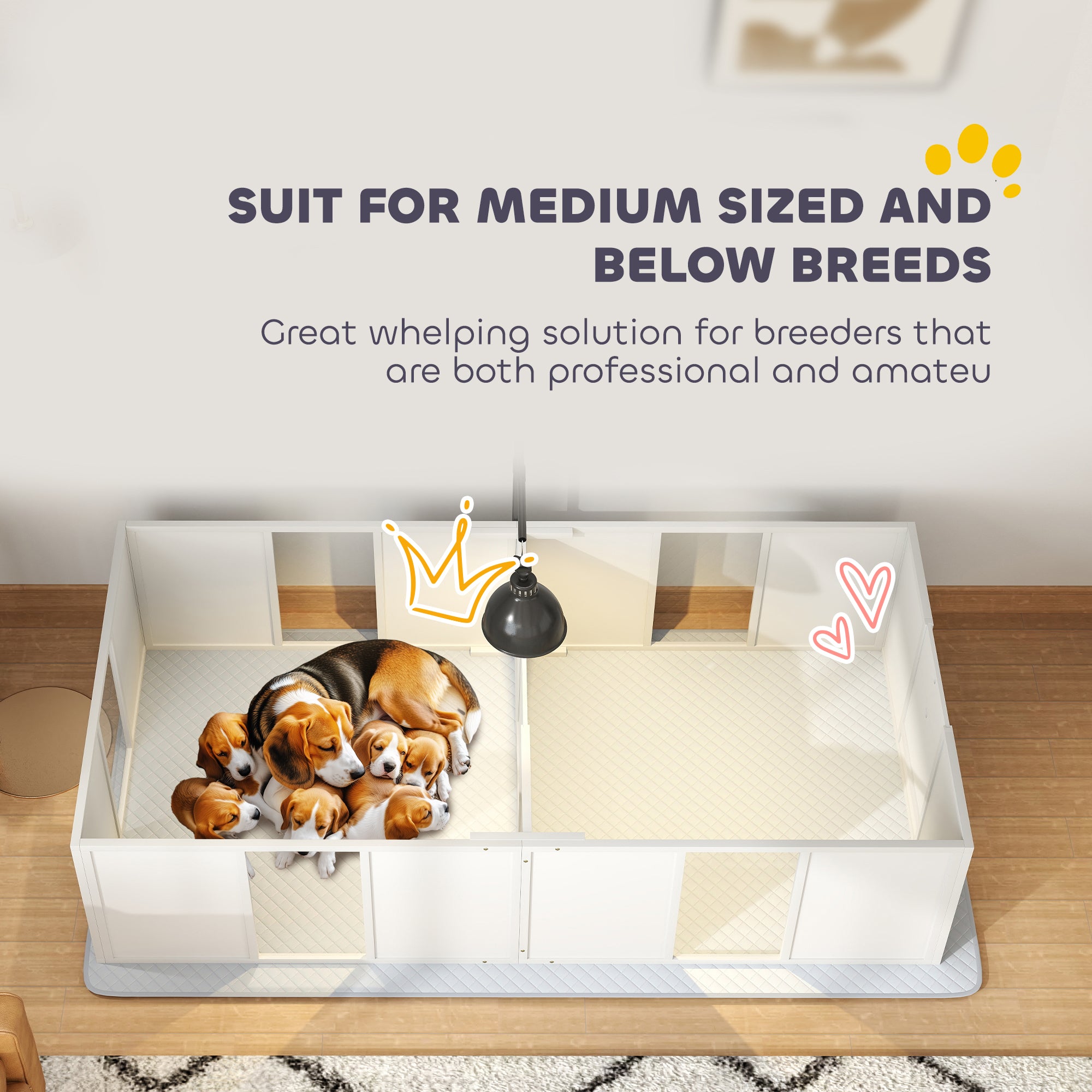 PawHut Whelping Box for Dogs, Newborn Puppy Supplies with Retractable Light Stand, Waterproof Pee Pad, Adjustable Height Door, Dog Whelping Pen for Small and Medium Breed Dogs, 77" x 38"