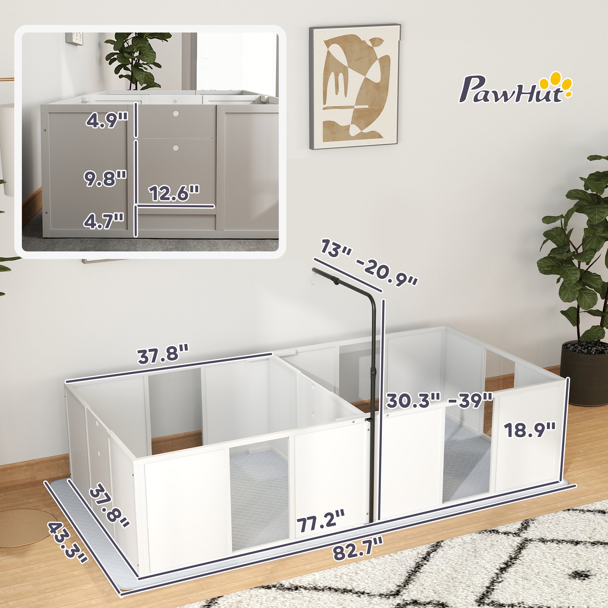 PawHut Whelping Box for Dogs, Newborn Puppy Supplies with Retractable Light Stand, Waterproof Pee Pad, Adjustable Height Door, Dog Whelping Pen for Small and Medium Breed Dogs, 77" x 38"
