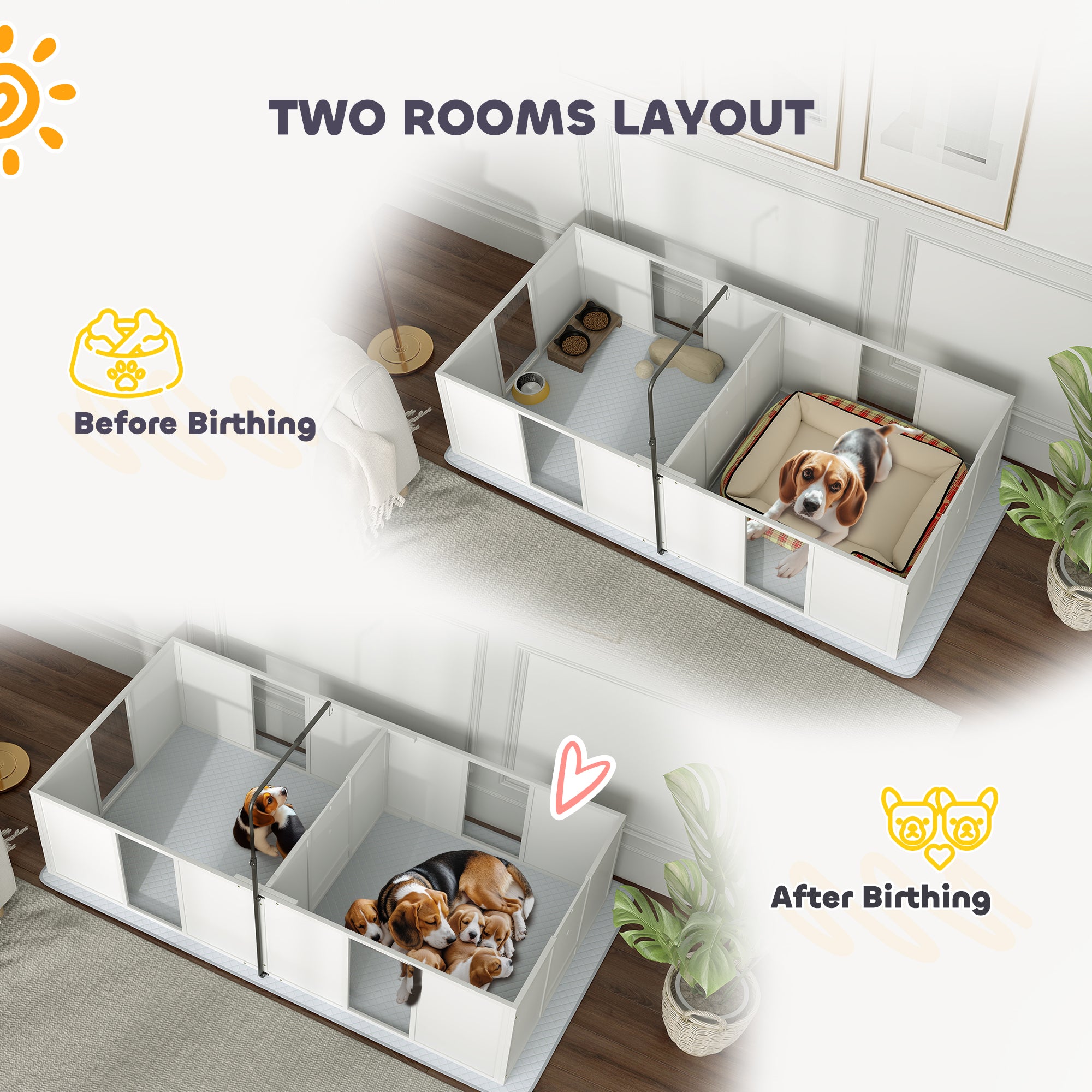 PawHut Whelping Box for Dogs, Newborn Puppy Supplies with Retractable Light Stand, Waterproof Pee Pad, Adjustable Height Door, Dog Whelping Pen for Small and Medium Breed Dogs, 77" x 38"