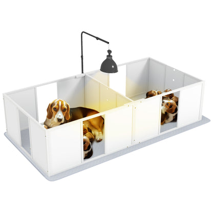 PawHut Whelping Box for Dogs, Newborn Puppy Supplies with Retractable Light Stand, Waterproof Pee Pad, Adjustable Height Door, Dog Whelping Pen for Small and Medium Breed Dogs, 77" x 38"