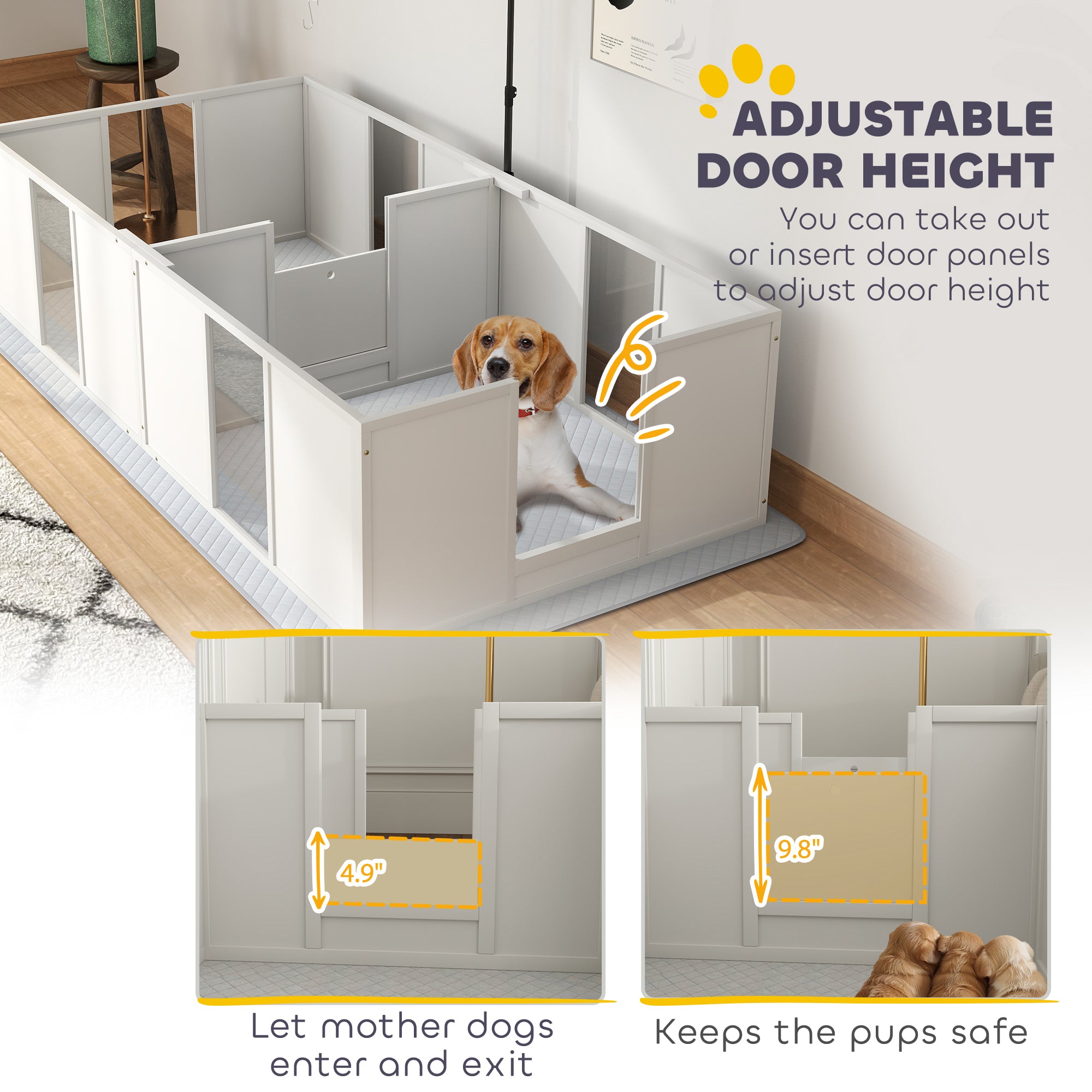 PawHut Whelping Box for Dogs, Newborn Puppy Supplies with Retractable Light Stand, Waterproof Pee Pad, Adjustable Height Door, Dog Whelping Pen for Small and Medium Breed Dogs, 77" x 38"