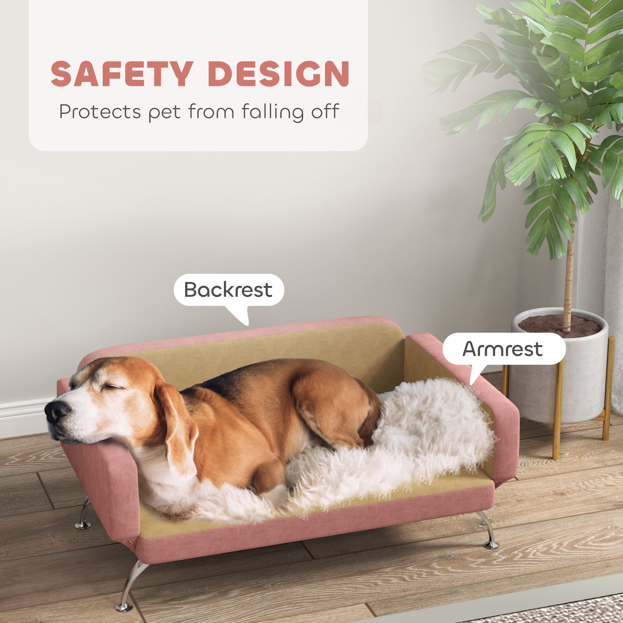 PawHut Dog Sofa Bed, Cat Couch Bed for Small, Medium & Large Dogs, Pet Sofa Bed with Adjustable Armrest, Backrest & Non-Slip Food Pads, Pink