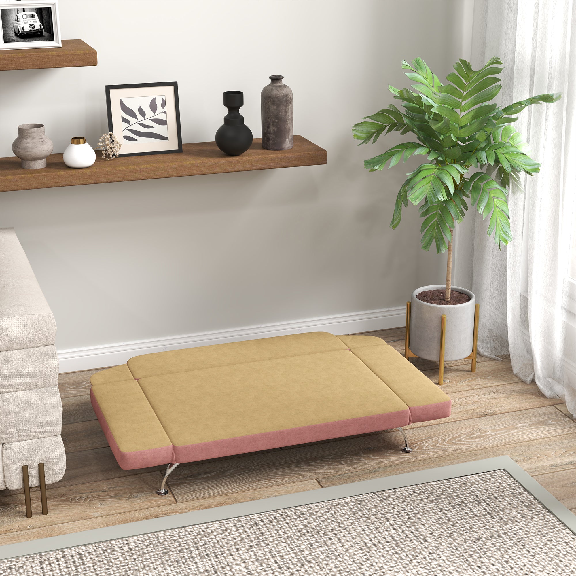 PawHut Dog Sofa Bed, Cat Couch Bed for Small, Medium & Large Dogs, Pet Sofa Bed with Adjustable Armrest, Backrest & Non-Slip Food Pads, Pink