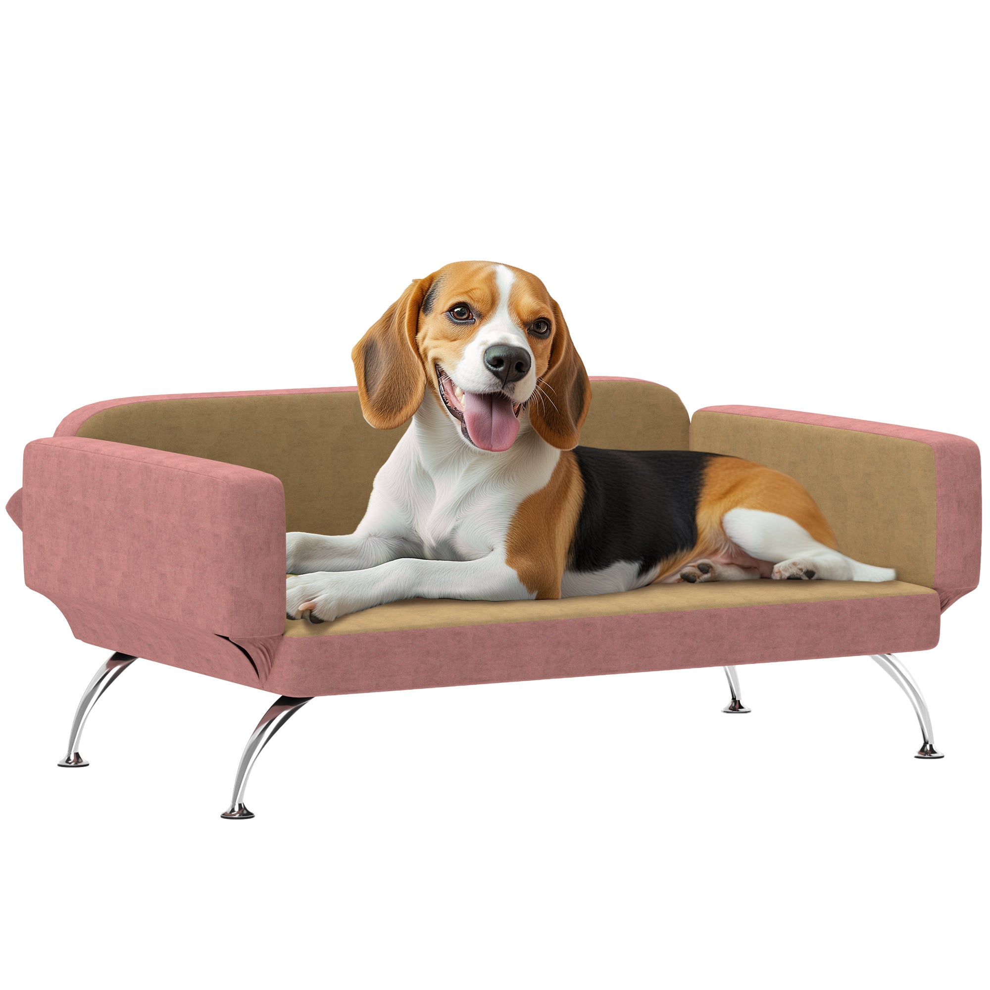 PawHut Dog Sofa Bed, Cat Couch Bed for Small, Medium & Large Dogs, Pet Sofa Bed with Adjustable Armrest, Backrest & Non-Slip Food Pads, Pink