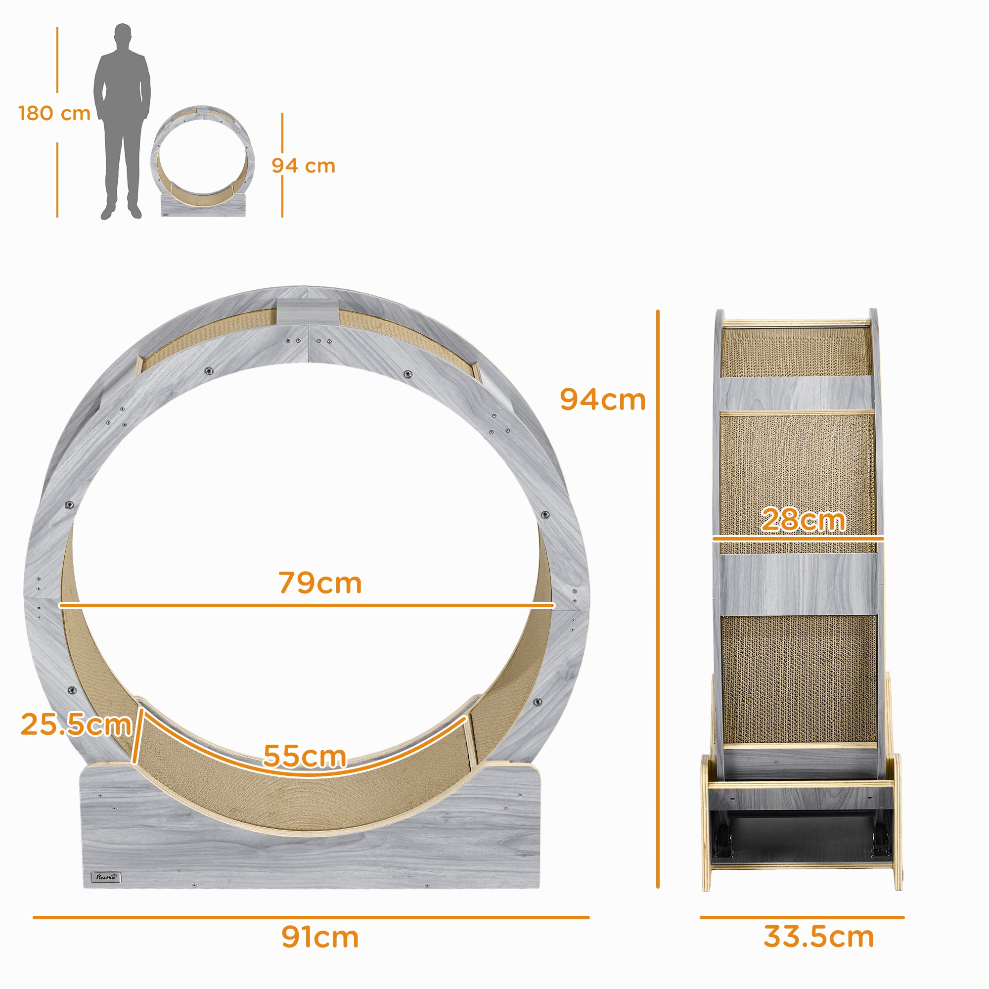 PawHut Cat Wheel for Indoor Cats, Cat Treadmill with Brake, Scratching Pads, Cat Exercise Wheel for Health - Grey