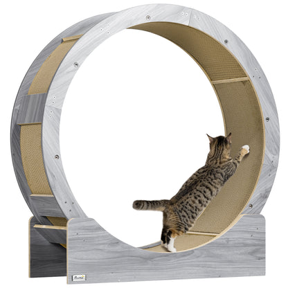PawHut Cat Wheel for Indoor Cats, Cat Treadmill with Brake, Scratching Pads, Cat Exercise Wheel for Health - Grey