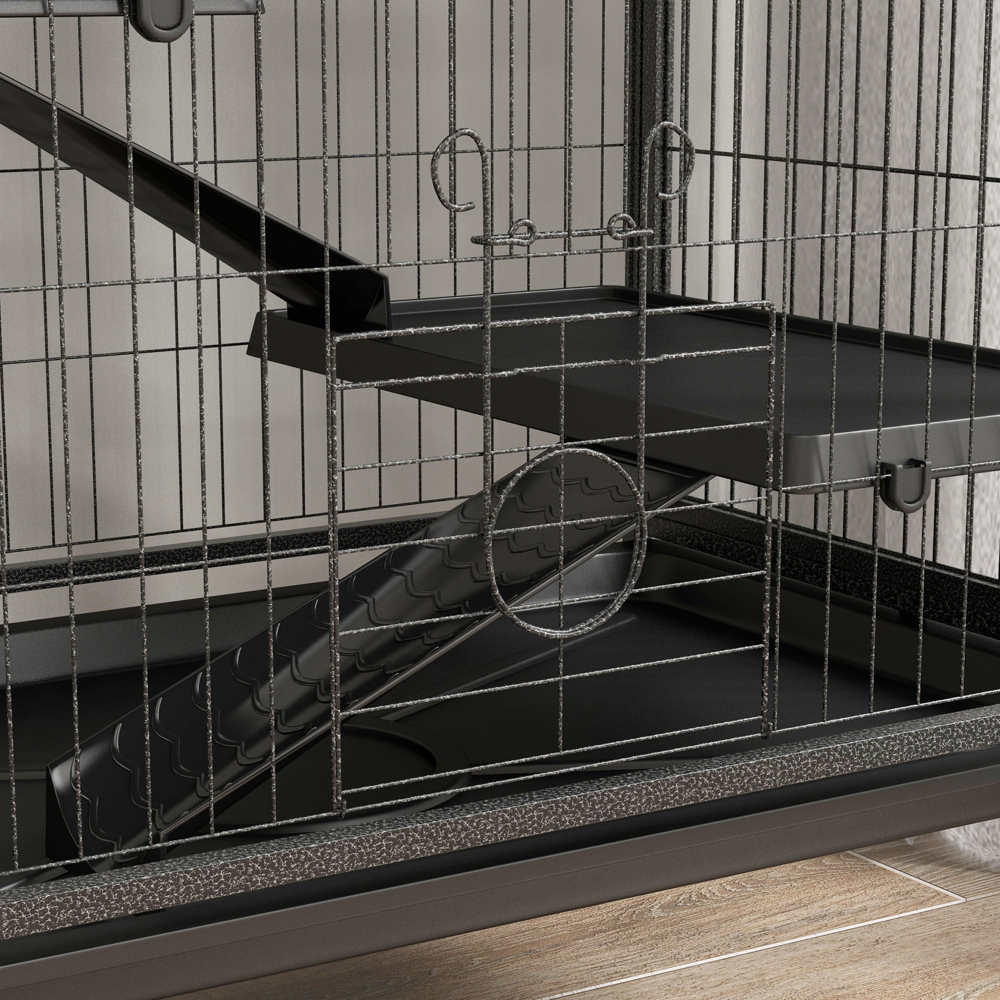 PawHut 6-Tier Rolling Small Animal Cage, Deluxe Rabbit Cage, Ferret Cage for Mink, Chinchilla, Kitten, Rabbit, Small Pet Play House with Hammock, Platform, Ramp, Charcoal Grey