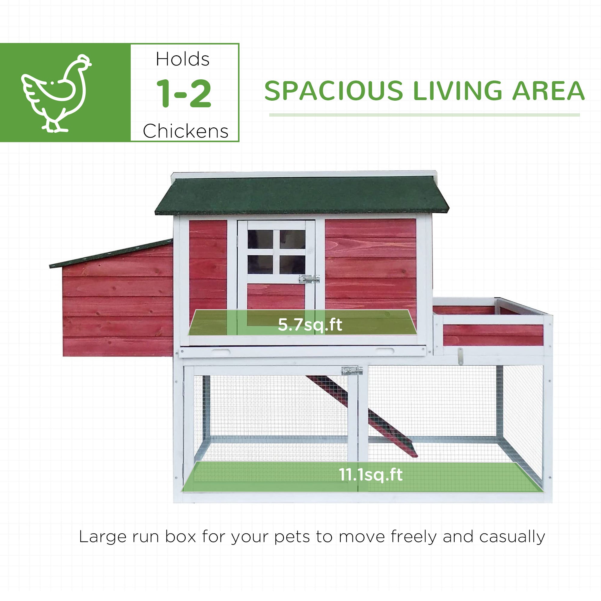 PawHut 63" Chicken Coop Wooden Hen House Rabbit Hutch Poultry Cage Pen Outdoor Backyard With Garden Box, Run Area, Nesting Box Brown