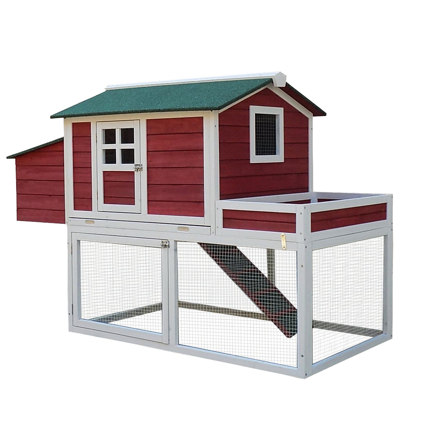 PawHut 63" Chicken Coop Wooden Hen House Rabbit Hutch Poultry Cage Pen Outdoor Backyard With Garden Box, Run Area, Nesting Box Brown