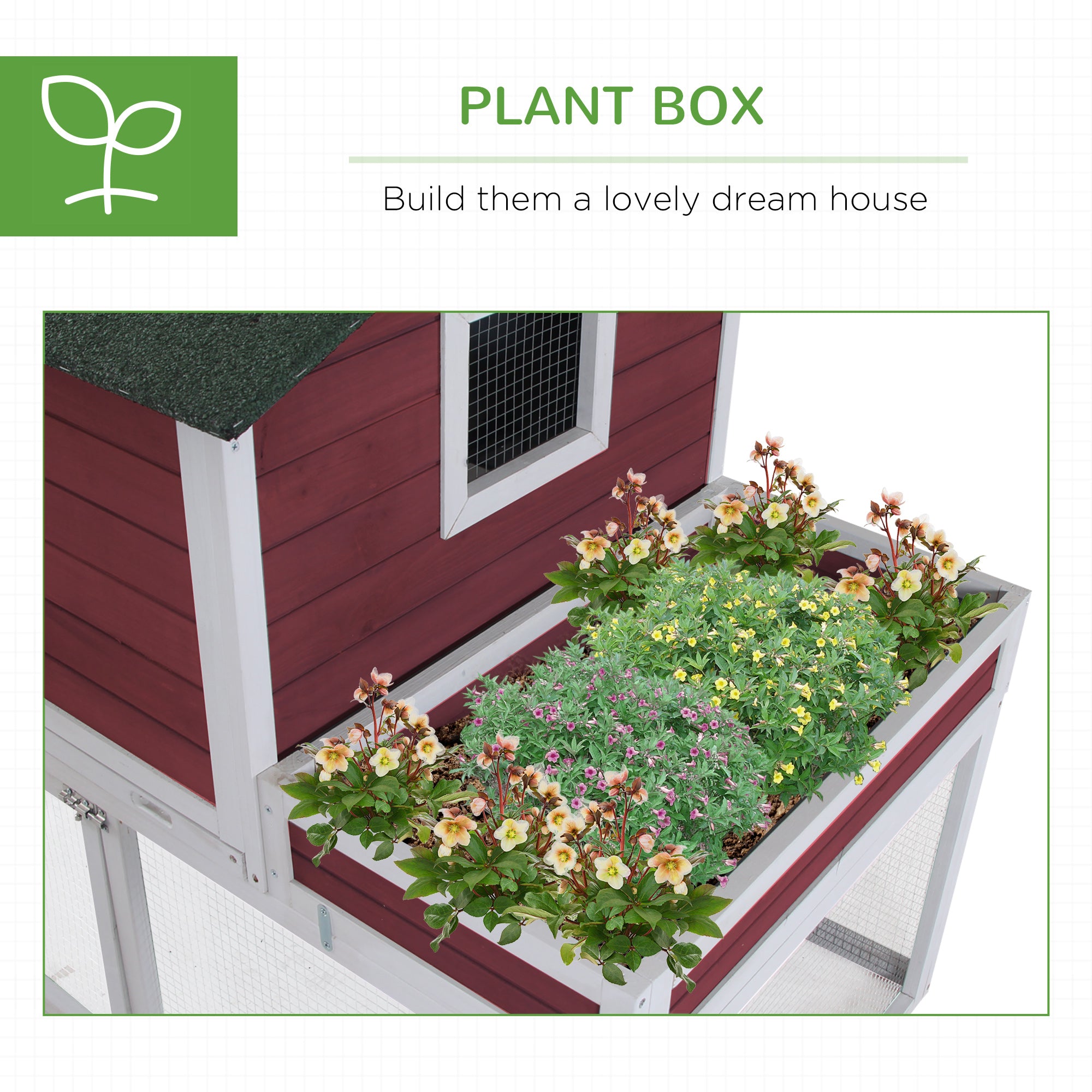 PawHut 63" Chicken Coop Wooden Hen House Rabbit Hutch Poultry Cage Pen Outdoor Backyard With Garden Box, Run Area, Nesting Box Brown