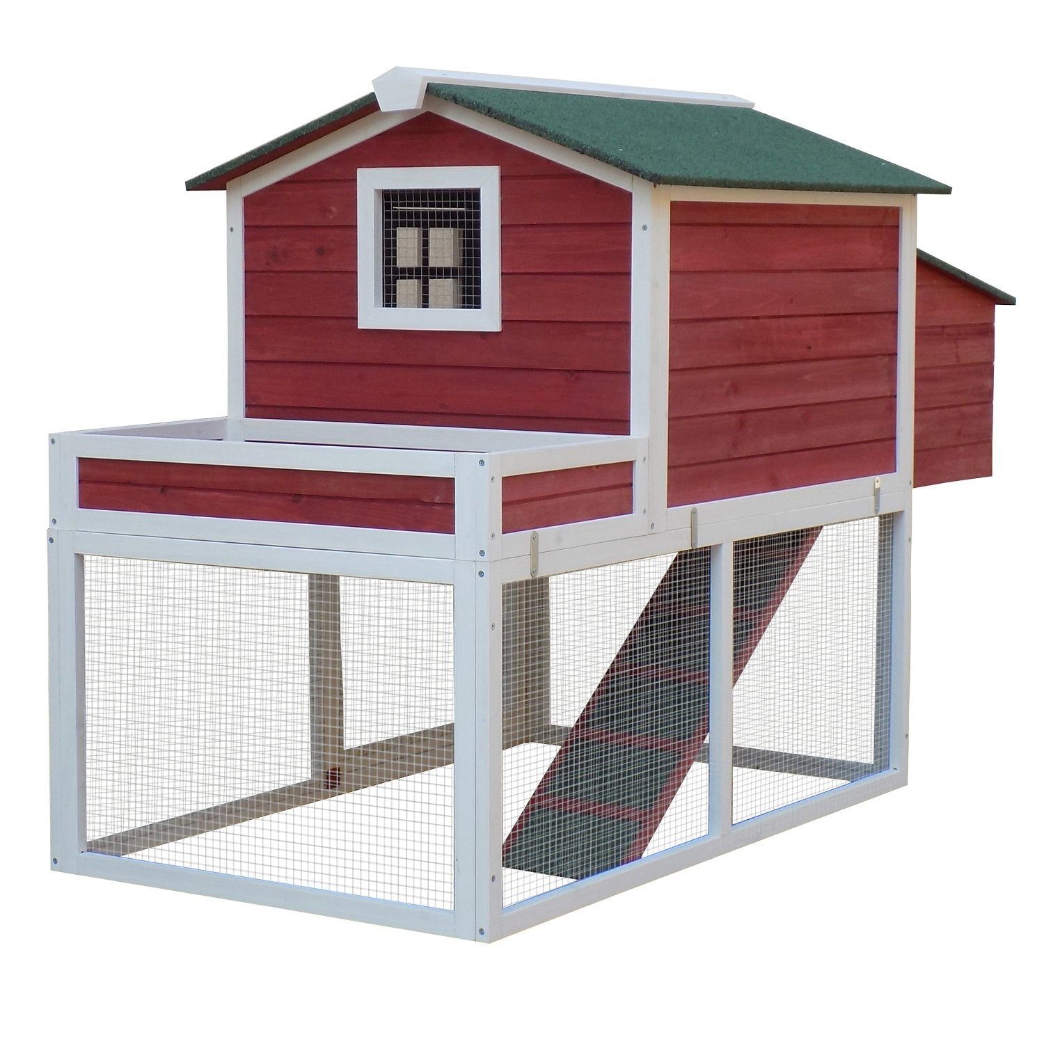 PawHut 63" Chicken Coop Wooden Hen House Rabbit Hutch Poultry Cage Pen Outdoor Backyard With Garden Box, Run Area, Nesting Box Brown