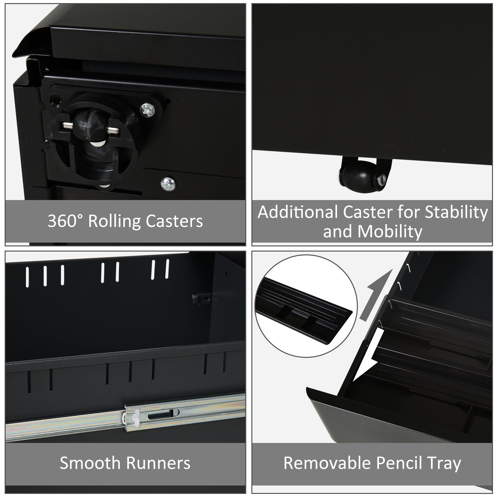 Vinsetto Metal Filing Cabinet 3 Drawer, Vertical File Cabinet with Lock, Mobile Office Cabinet with Wheels for Legal, Letter, A4 File, Black