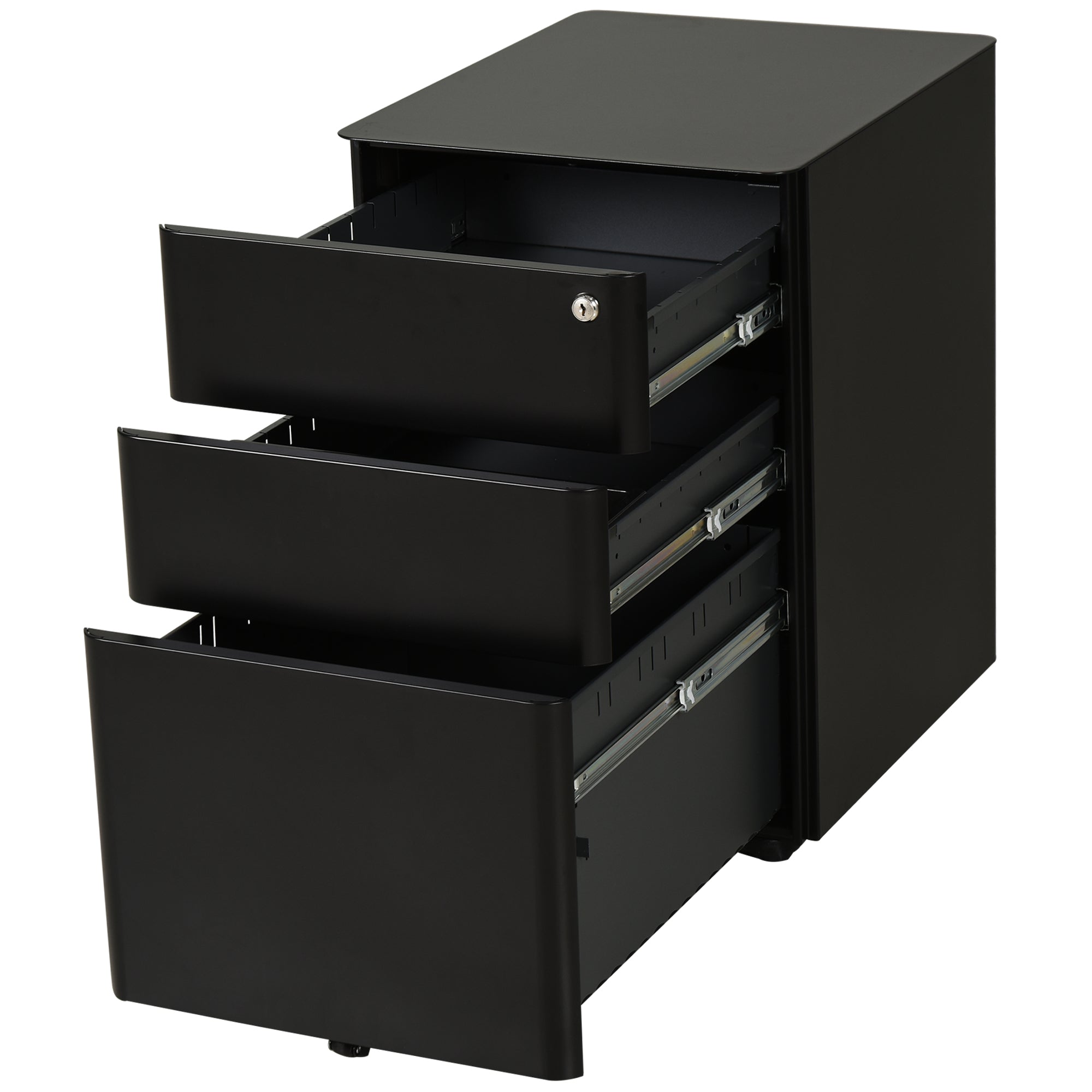 Vinsetto Metal Filing Cabinet 3 Drawer, Vertical File Cabinet with Lock, Mobile Office Cabinet with Wheels for Legal, Letter, A4 File, Black